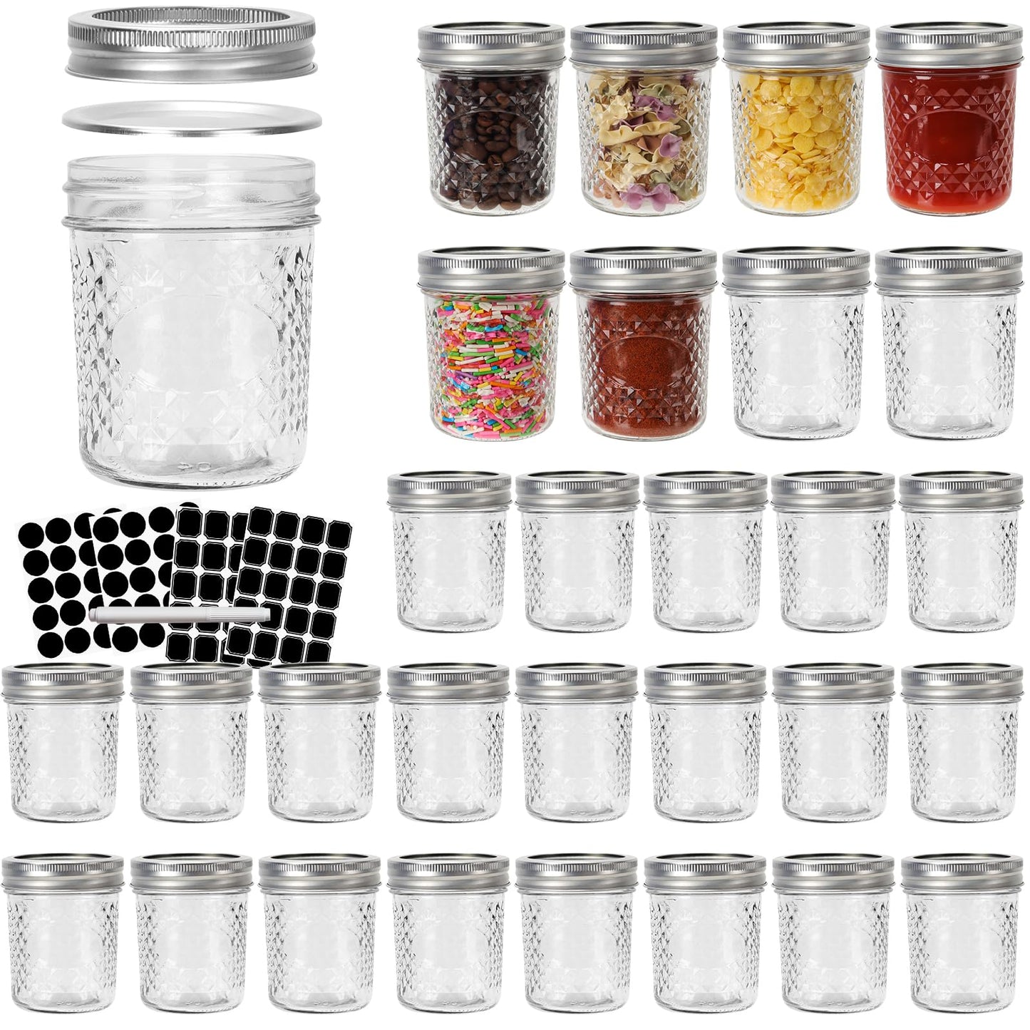 CycleMore 6 oz Mason Jars with Airtight Lids and Bands, 30 Pack Regular Mouth Glass Canning Jars, Small Glass Canisters for Jelly, Sauce, Jam, Honey, Juice, Wedding Favors, Shower Favors