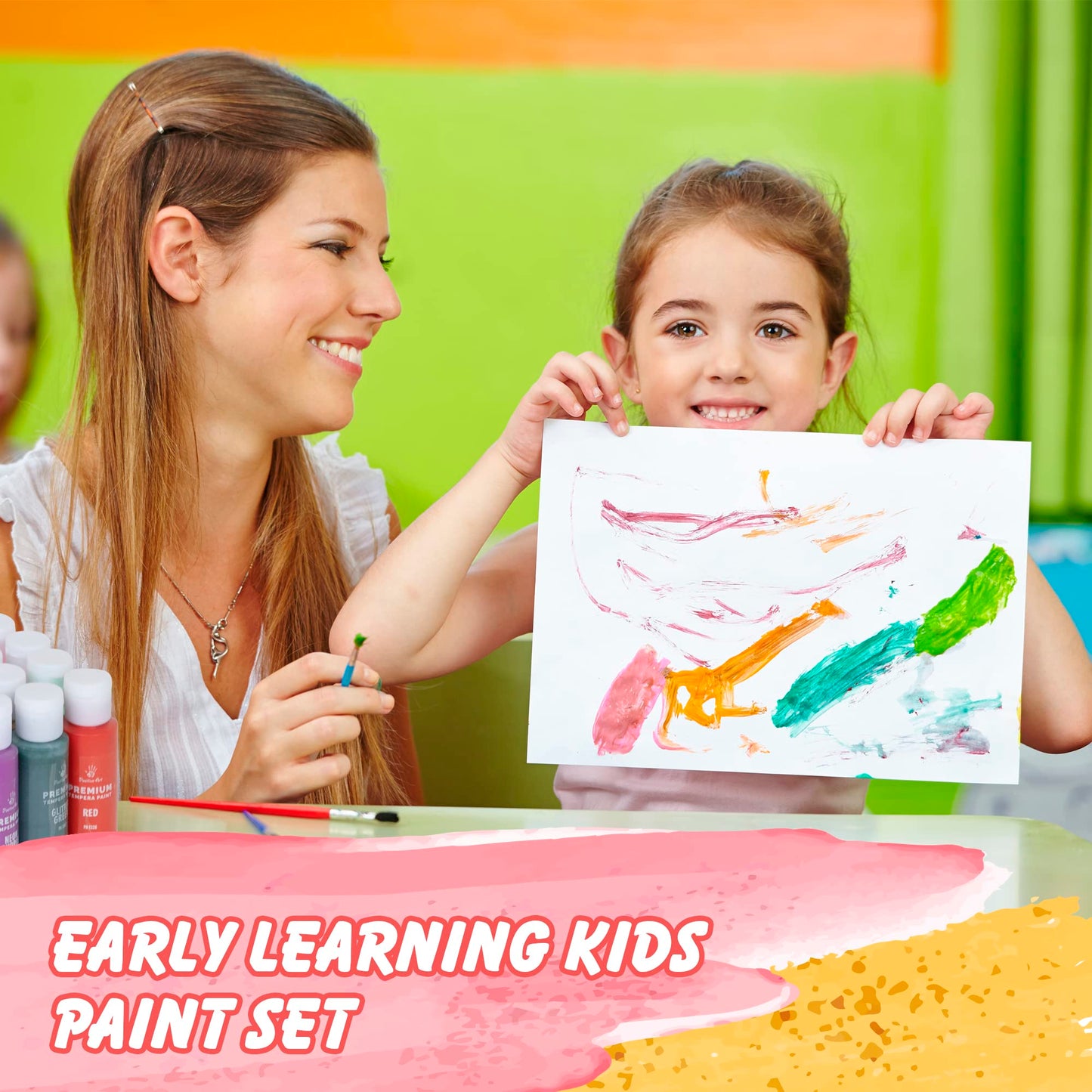 Kids Tempera Paint Set | Value Pack Includes 40 Washable Non-Toxic Colorful Paints (2oz bottles) & 15 Brushes | Metallic, Neon, Glow In The Dark, Glitter Paints | Hand, Finger Paints | Paint For Arts & Crafts, Fun Projects