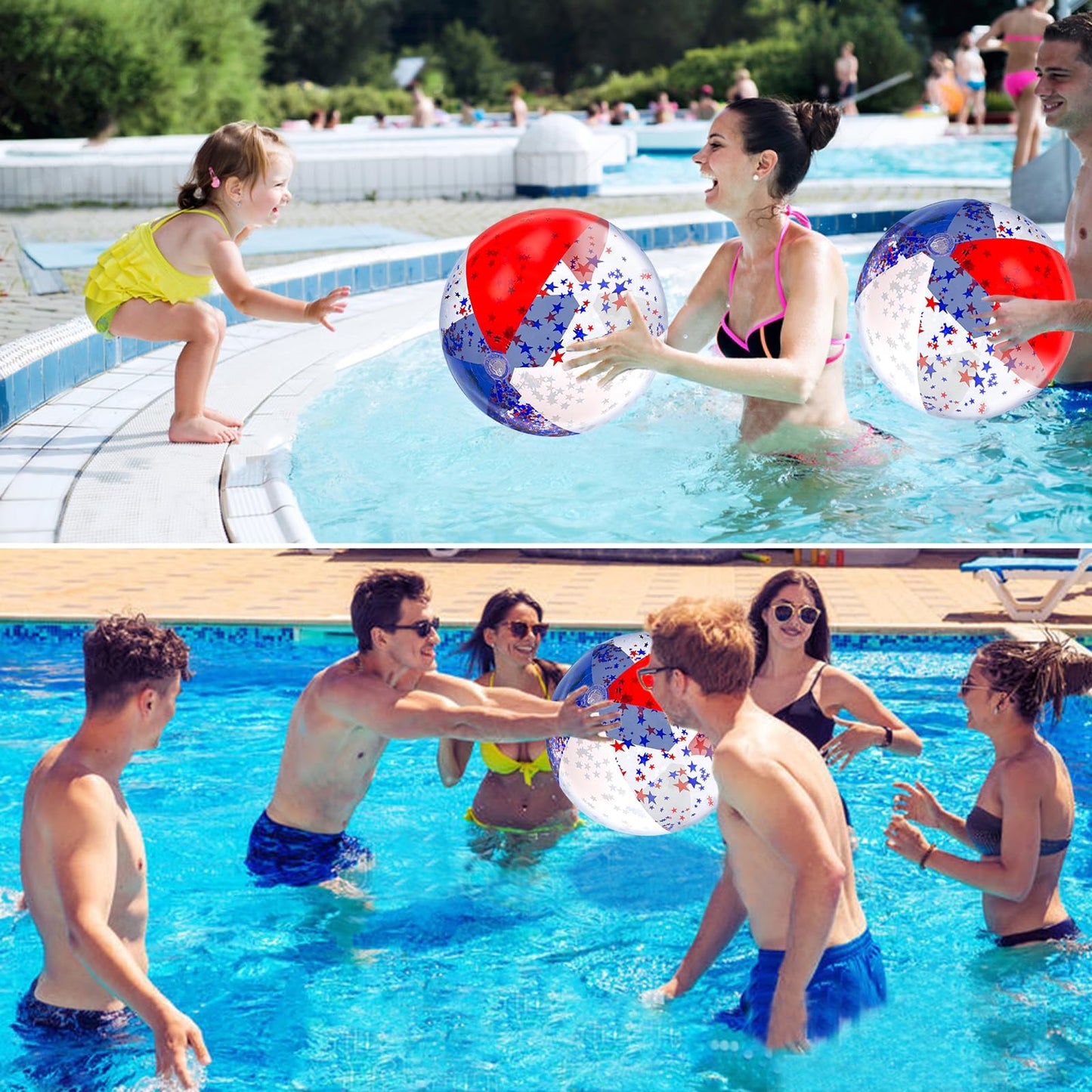 4th of July Decorations 6 Pcs 20 Inch Jumbo Sequins Beach Ball Pool Toys Balls American Star Inflatable Clear Beach Ball Swimming Pool Water Beach Toys Outdoor Summer Party Favors for Kids Adults