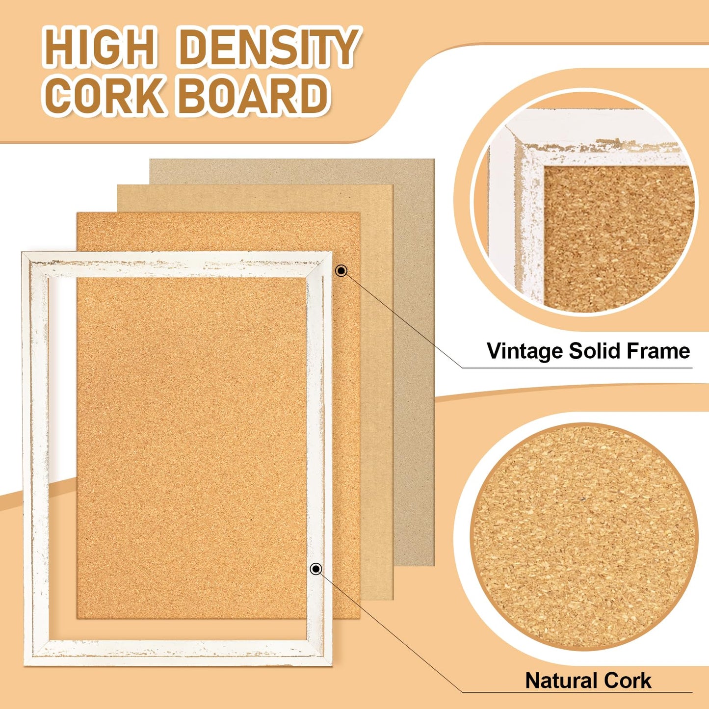 DOLLAR BOSS White Cork Board for Wall - 36 X 24 Inches, Rustic Wooden Frame Bulletin Board, Decorative Hanging Pin Board for Office & Home Decor
