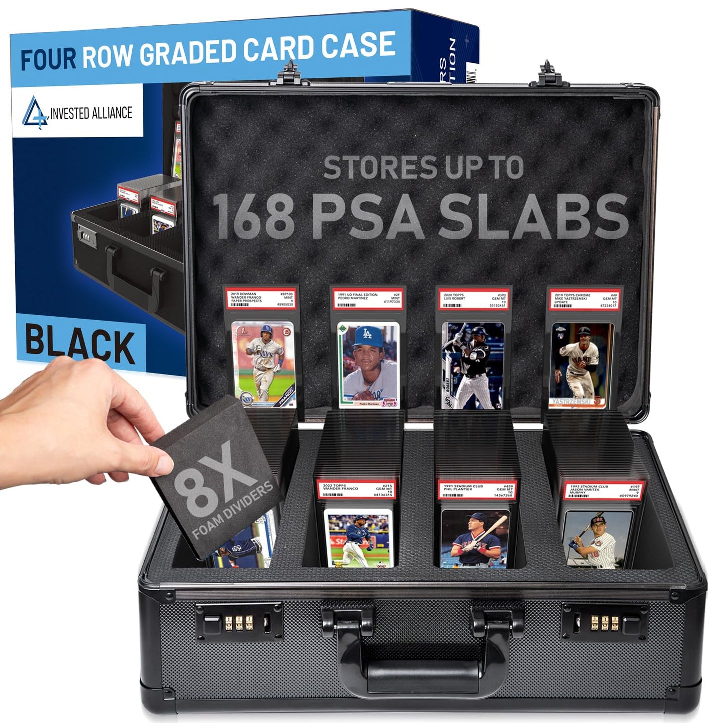 Premium Black 4 Row PSA Slab Case For Graded Cards | Graded Card Case Storage Box, Sports Card Cases, Baseball & Football Cards Cases, TCG Collector Slab Box Holder For PSA, BGS, SGC & More.