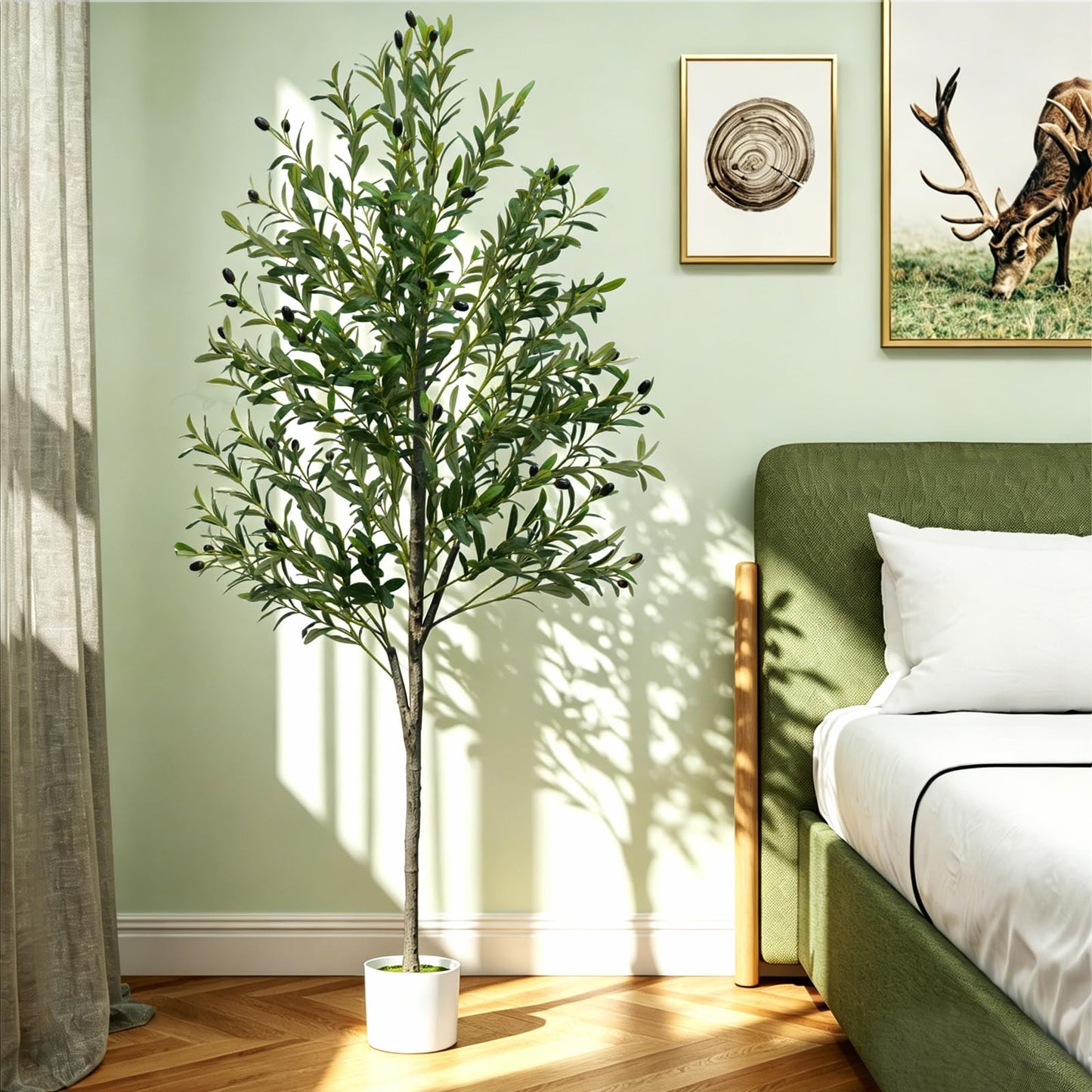6FT Artificial Olive Tree,Artificial Plants Indoor,Faux Olive Tree Indoor with Natural Wood Trunk and Realistic Leaves and Fruits for Home Office Decor