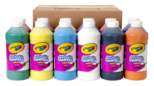 Crayola Artista II Washable Liquid Tempera Paint, Set of 12, 16oz, Assorted Colors (54-8216)