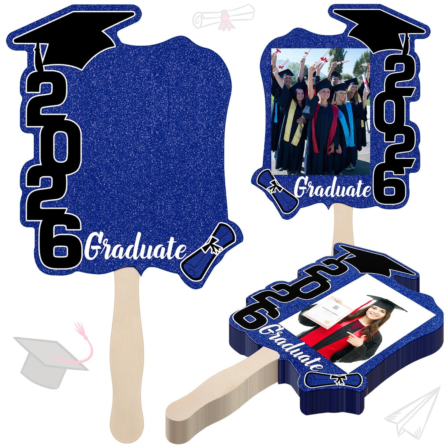 Gilprop 24 Pcs Graduation Cutout Face Fans with Handle Double Sided Personalized Grad Party Supplies Class of 2026 Grad Photo Props Blank DIY Photo Frame Graduation Party Souvenirs