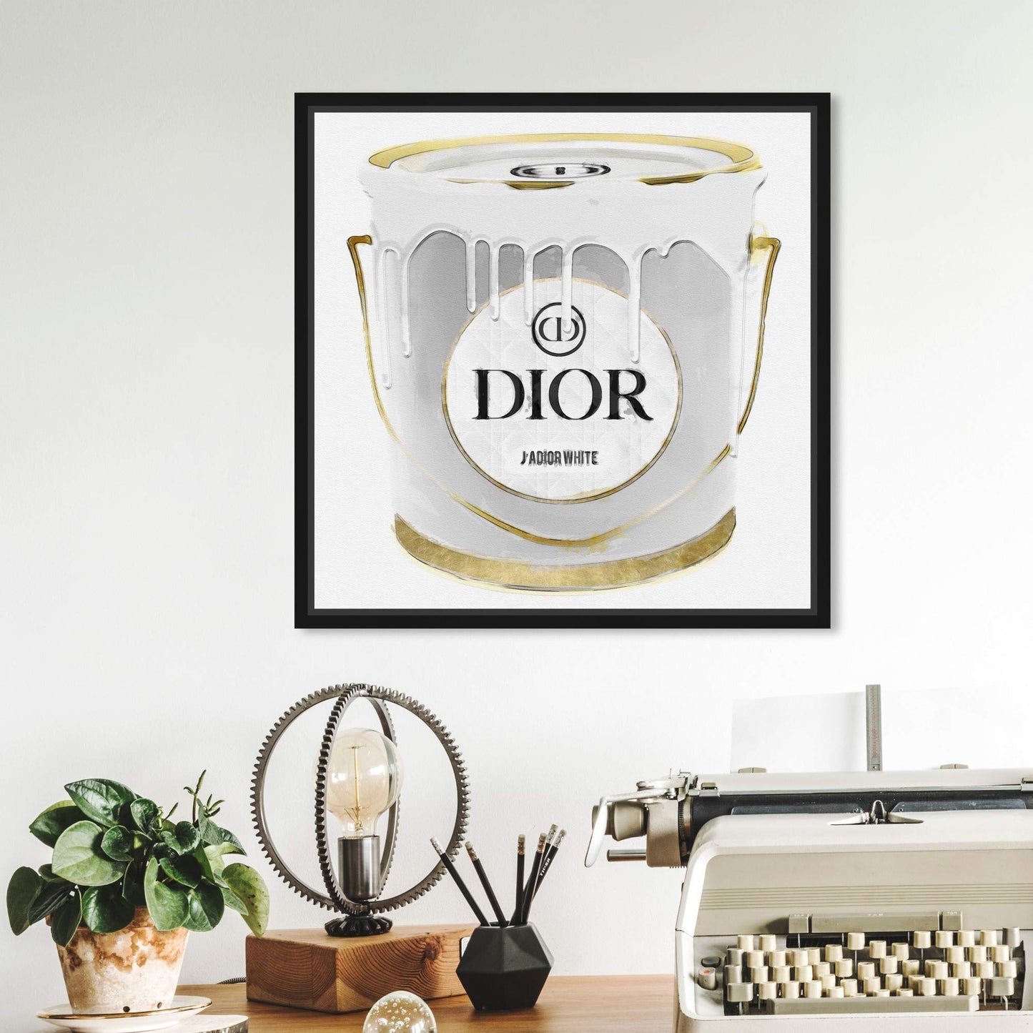 The Oliver Gal Artist Co. Fashion and Glam Framed Wall Art Canvas Prints Paint' Cans Home Décor, 12 in x 12 in, White, Gold