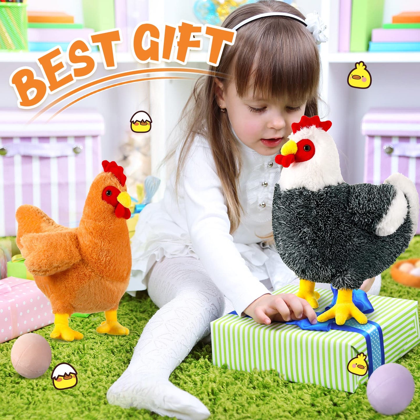 Civaner 2 Pcs 12 Inch Buffy the Hen Chicken Stuffed Animal Gift Cute Easter Chicken Plush with Eggs Large Chicken Plush Easter Party Favor Birthday Supplies