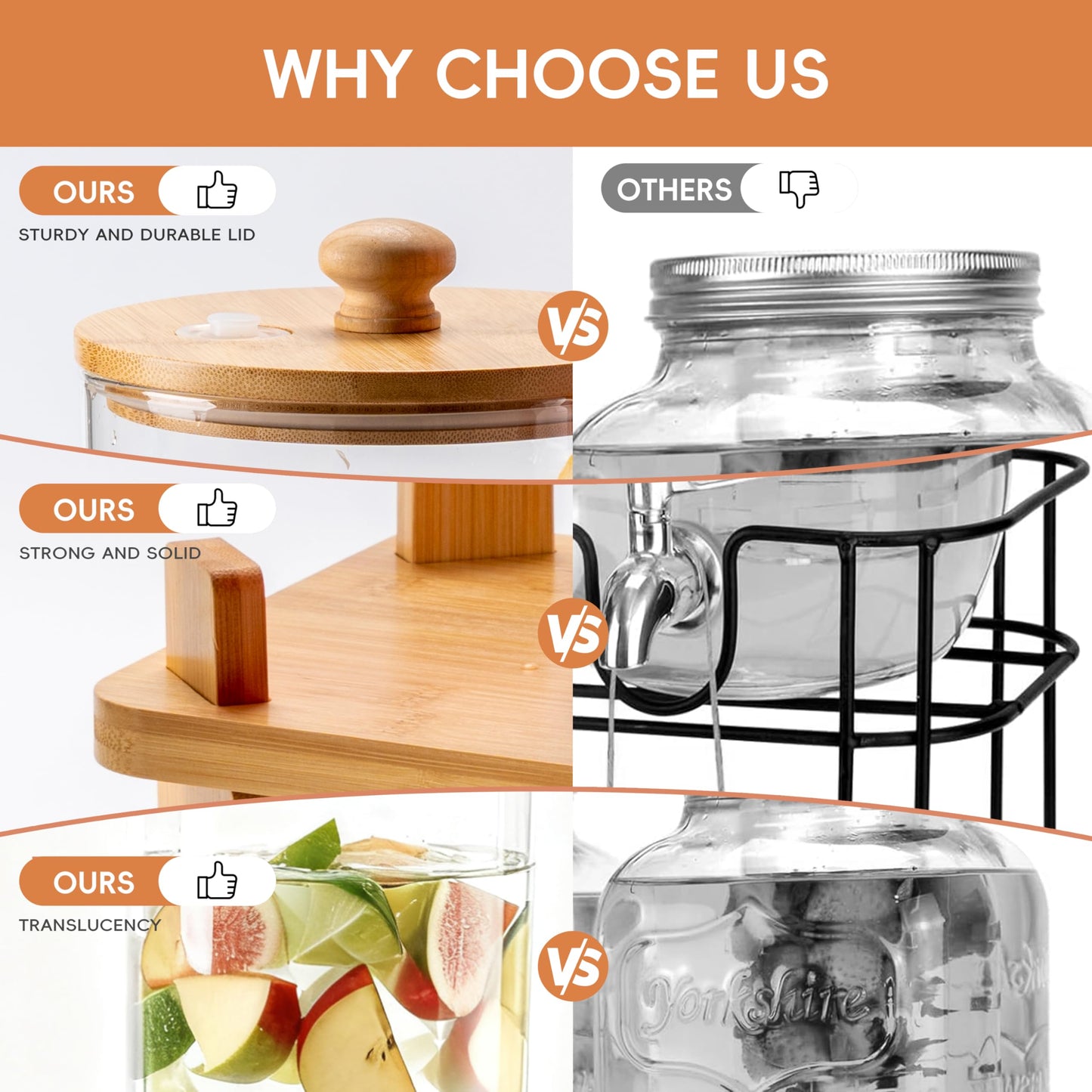 1.5 Gallon 2 Pack Glass Drink dispenser for parties,Beverage Dispenser With Wood Stand,Water Dispensers with spigot,lemonade dispenser,juice containers & water pitcher with lid