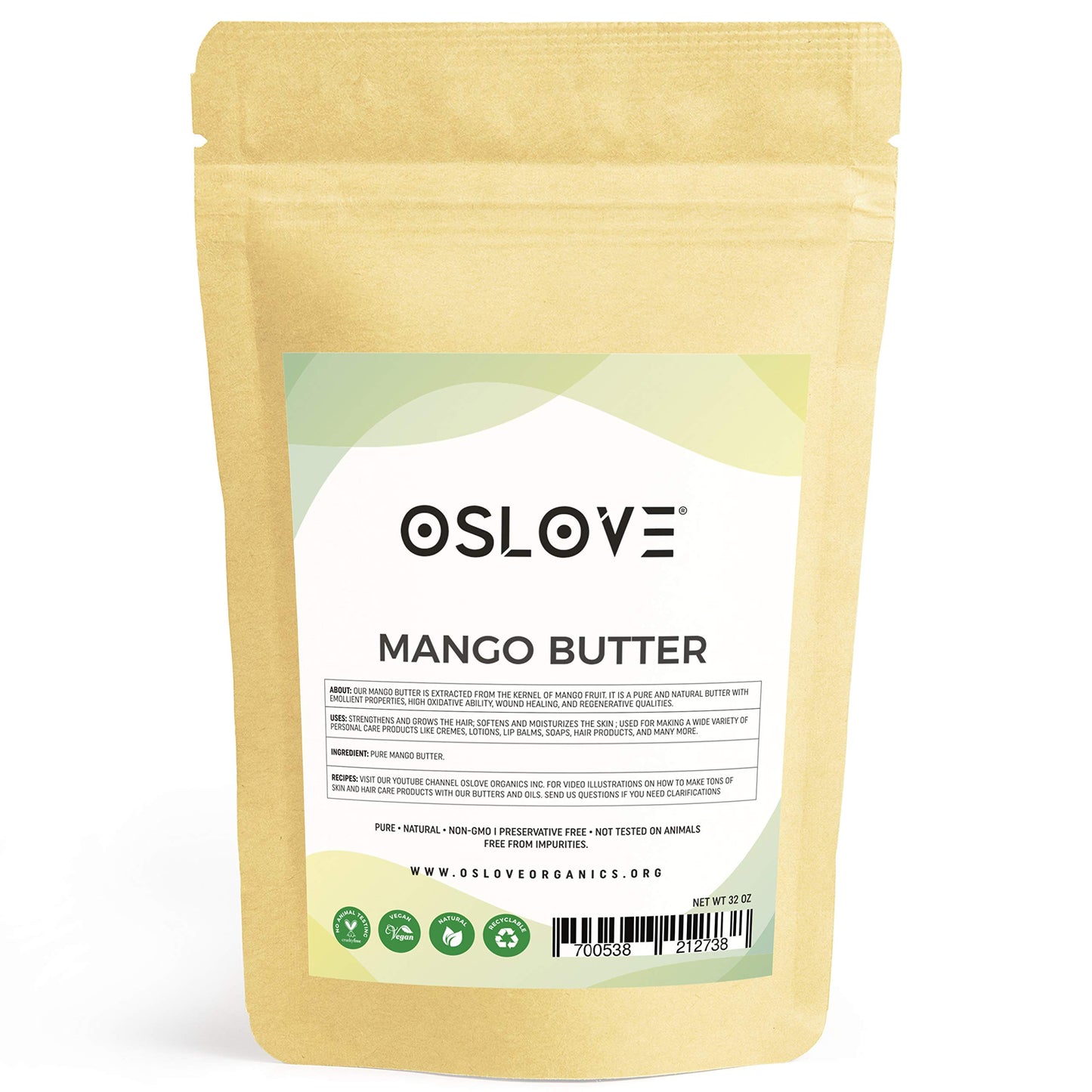 Mango Butter 2 LB by Oslove Organics -Pure, Natural, Hand -packed, Fresh & Fluffy in DIY mixes | Obtained from Mango seeds | Use for DIY leave in conditioner, Salves, Body Butter, Lotions & Soaps