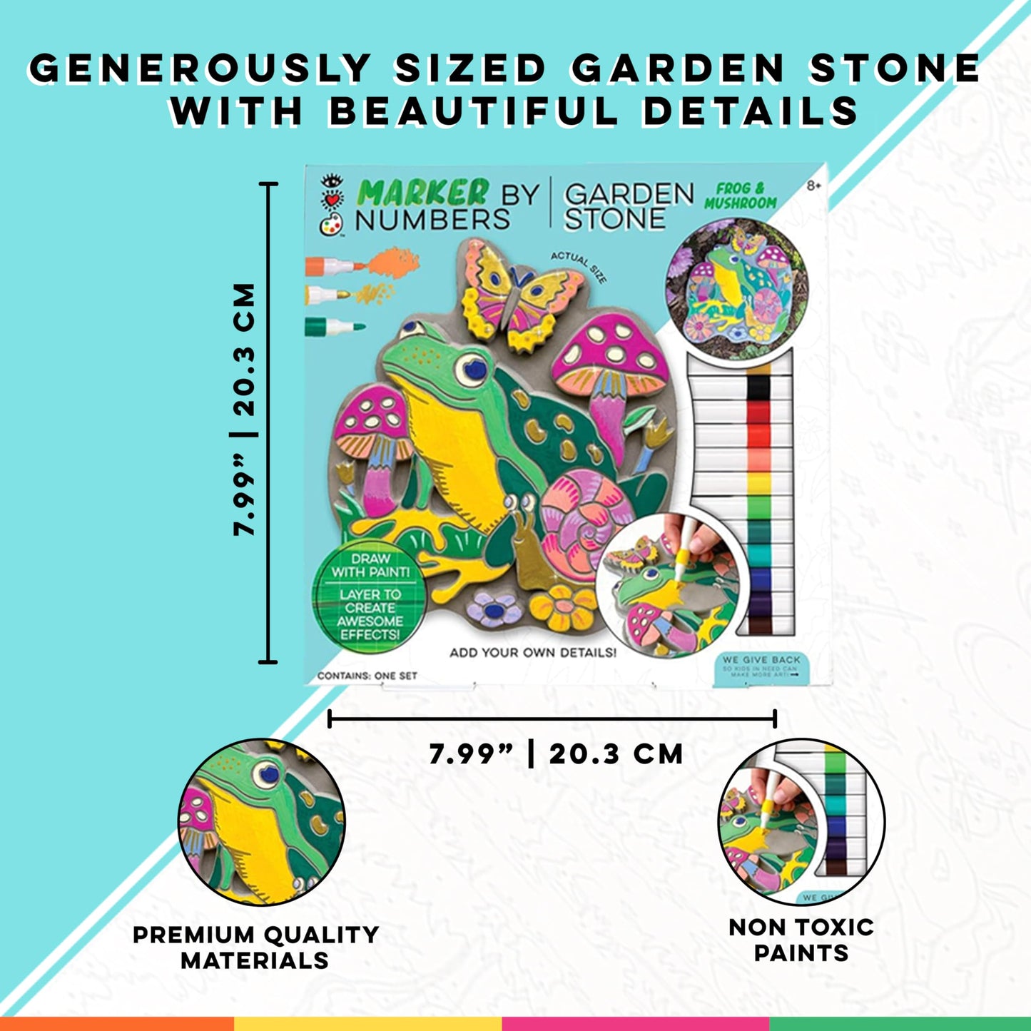 Bright Stripes iHeartArt Marker By Numbers Garden Stone Frog & Mushroom