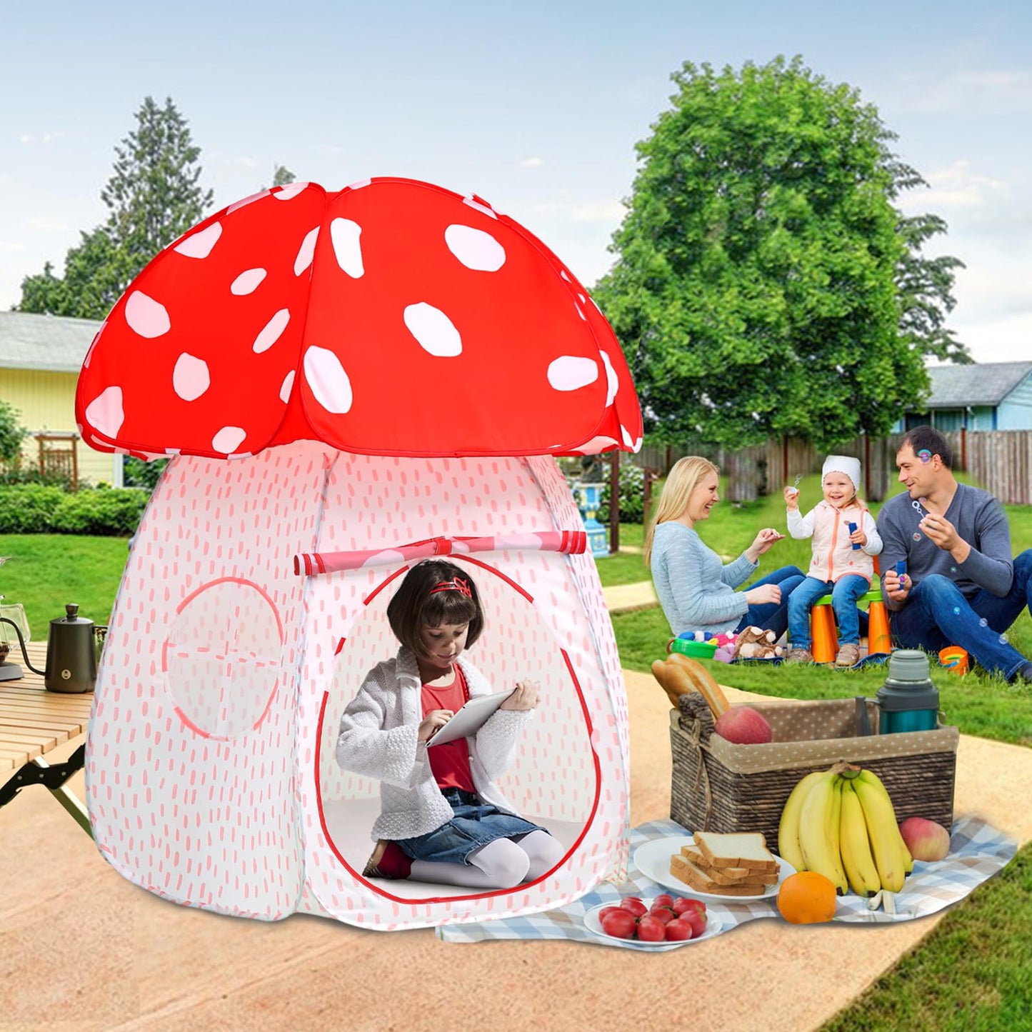 Play Tent for Kids Pop UpTent Indoor Outdoor Boys and Girls Playhouse with Exquisite Design for Imaginative Mushroom Tent by CRAWLBO Patented(RED/Large)