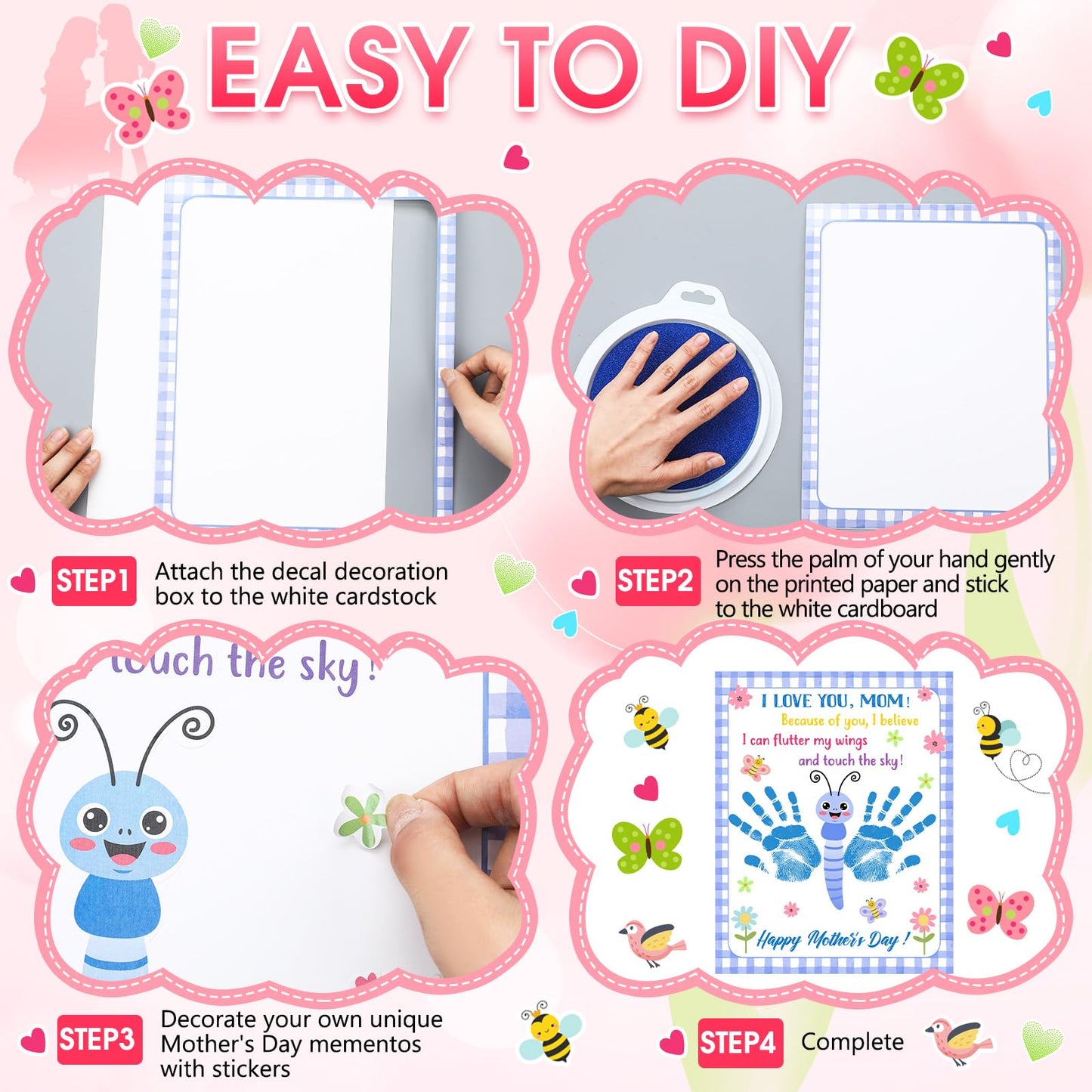 Beeveer 96 Pcs Picture Frame Crafts for Kids DIY Handprint Flower Pot Hand Keepsake Picture Frame Craft Gifts with Flower Stickers for Spring Party Kids Classroom Home Activities ()