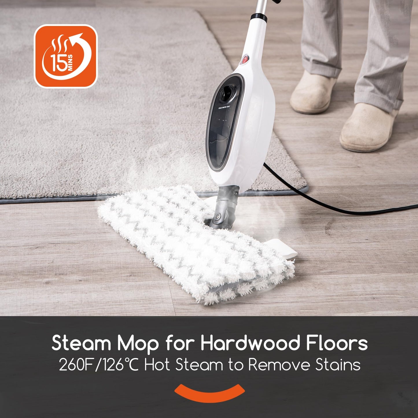 REECOO Steam Mops for Floor Cleaning, Unique Double-Sided Flip Design, 15 Seconds Fast Heating，10-in-1 Steam Cleaner for Kitchen, Living Room Wood Floor Tile Cleaning