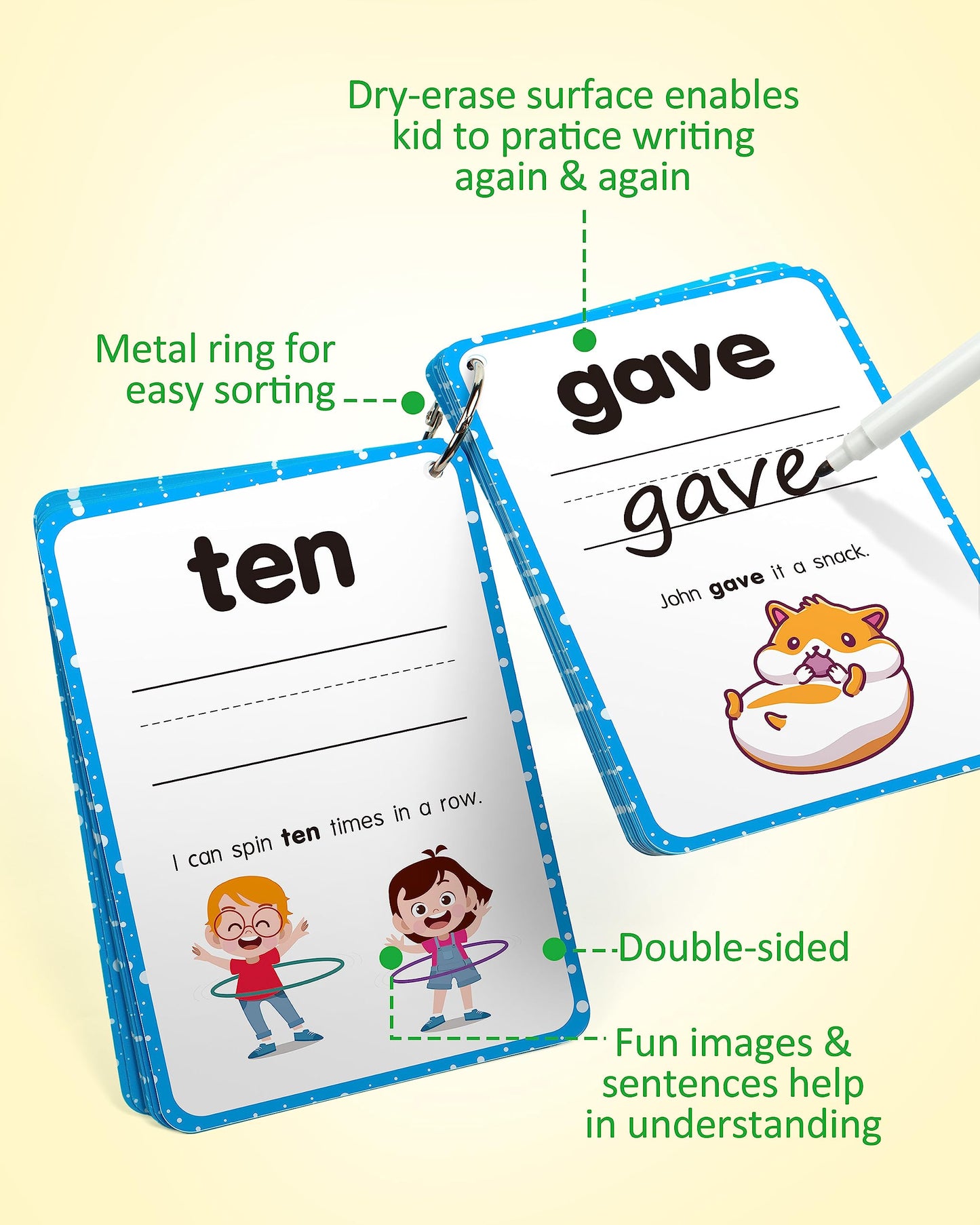Coogam Sight Words Kids Learning Flash Cards, 250 Dolch Word Game Reading Vocabulary Card Montessori Toy for Kindergarten Preschool Kids