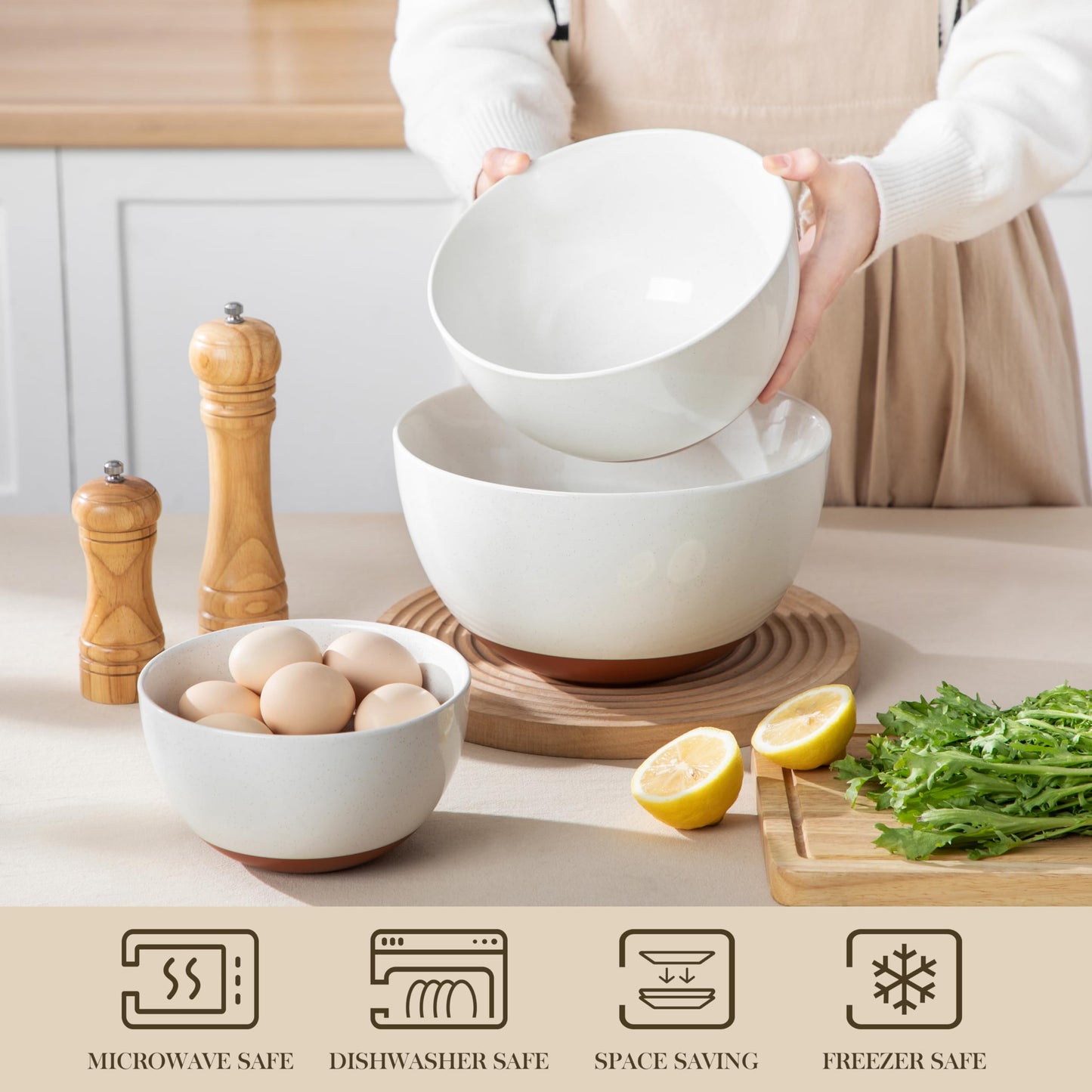 MALACASA Ceramic Mixing Bowls, Large Serving Bowls for Mixing, Cooking, Prepping, Baking, Salad, Soup, Pasta, Nesting Bowls Set of 3, 46/80/140 Oz, Oven, Microwave and Dishwasher Safe, Series TARA