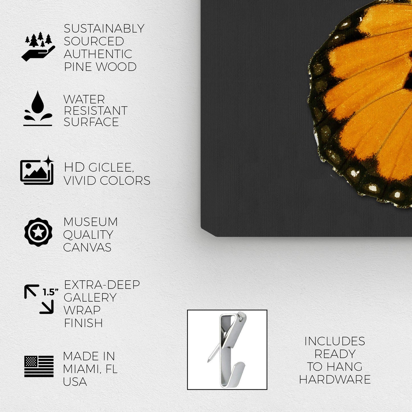 The Oliver Gal Artist Co. Animals Wall Art Canvas Prints 'Monarch and Gray Butterfly I' Insects Home Décor, 16" x 24", Orange, Black