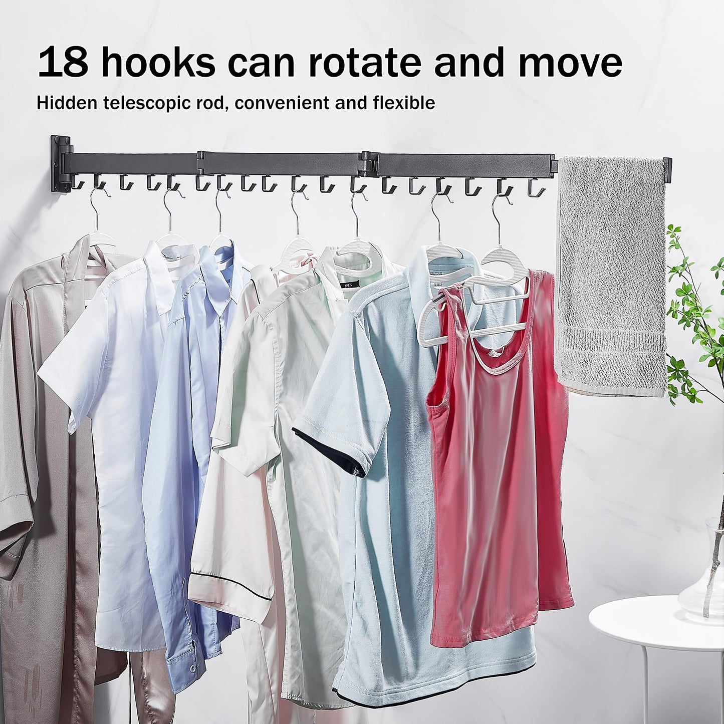 ZdwCyl Clothes Drying Rack,Laundry Drying Rack Wall Mount, Space Saver Clothes Rack,Retractable,Collapsible(Tri-Fold), for Balcony,Laundry,Bathroom, Dark Grey Color,3z-g02