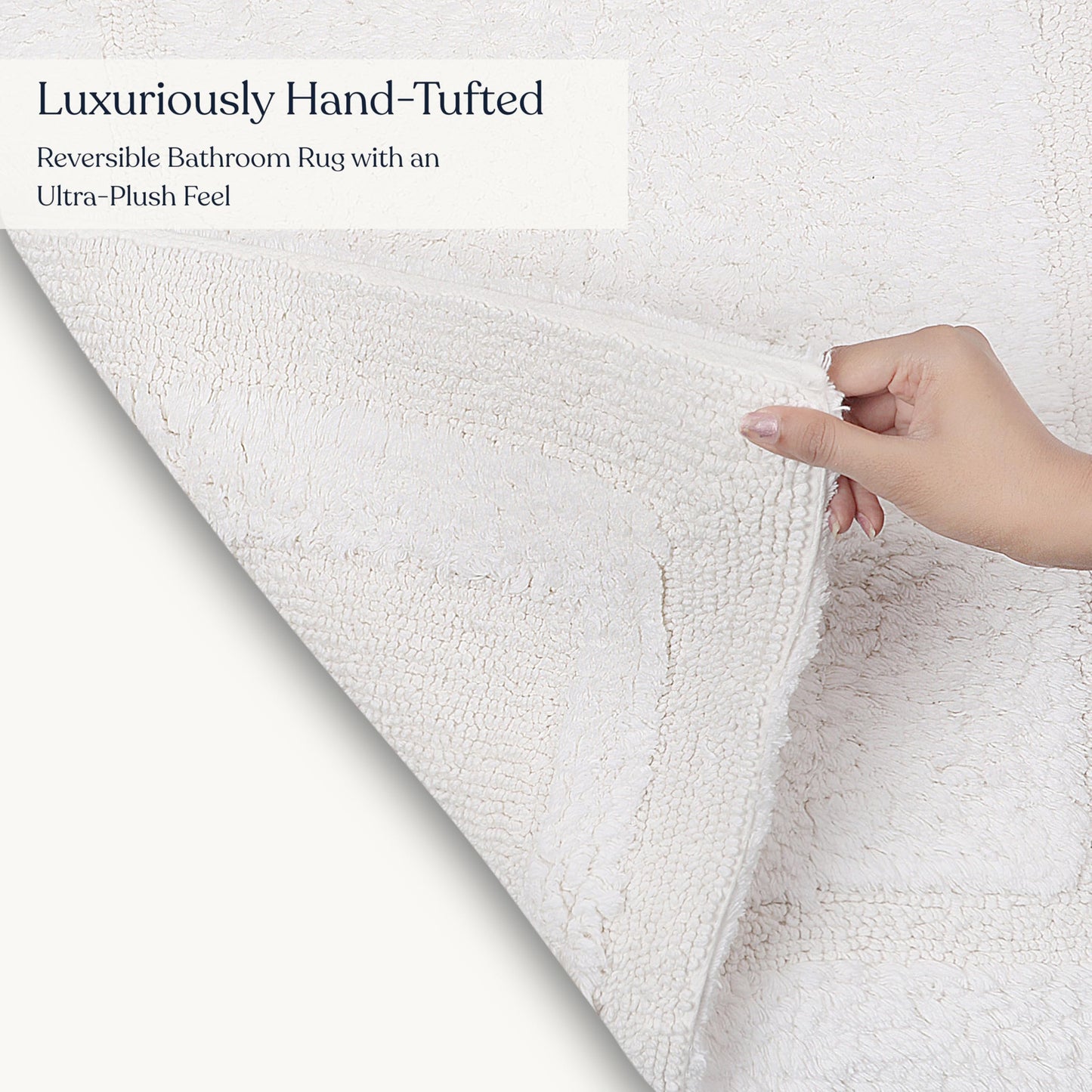 Delara Organic Cotton Reversible Bath Mat – 3000 GSM, GOTS Certified, Ultra-Thick & Super Absorbent | Soft, Plush & Quick-Drying Bathroom Rug (White, 30x50)