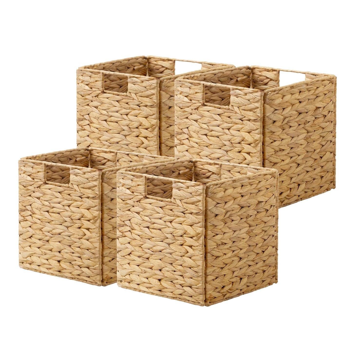 StorageWorks 10.5 inch Wicker Storage Baskets, Handwoven Wicker Basket for Organizinng, Foldable Water Hyacinth Square Storage Cubes, Natural, 4Pack