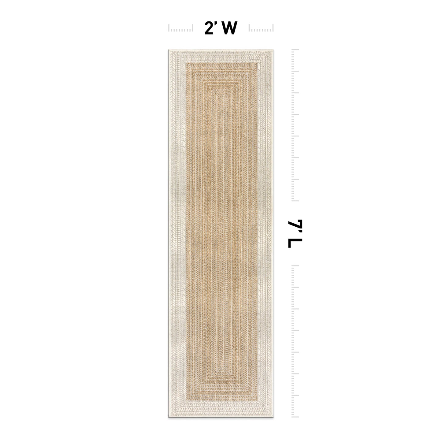Rugshop Natural Braided Geometric Reversible Weather Resistant Indoor/Outdoor Runner Rug, for Hallway, Entryway and Kitchen, 2' x 7'