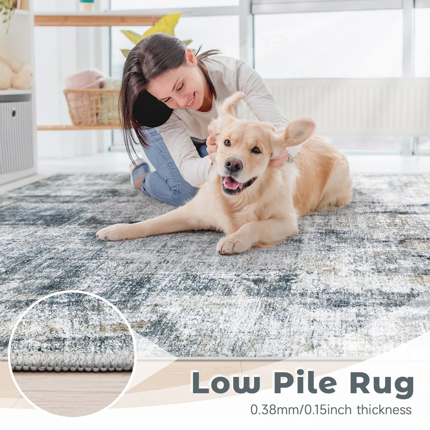8x10 Area Rugs for Living Room: Washable Abstract Soft Rugs Non Slip Modern Stain Resistant Low Pile Carpet for Dining Room Bedroom Nursery Office (Multi Blue, 8'x10')