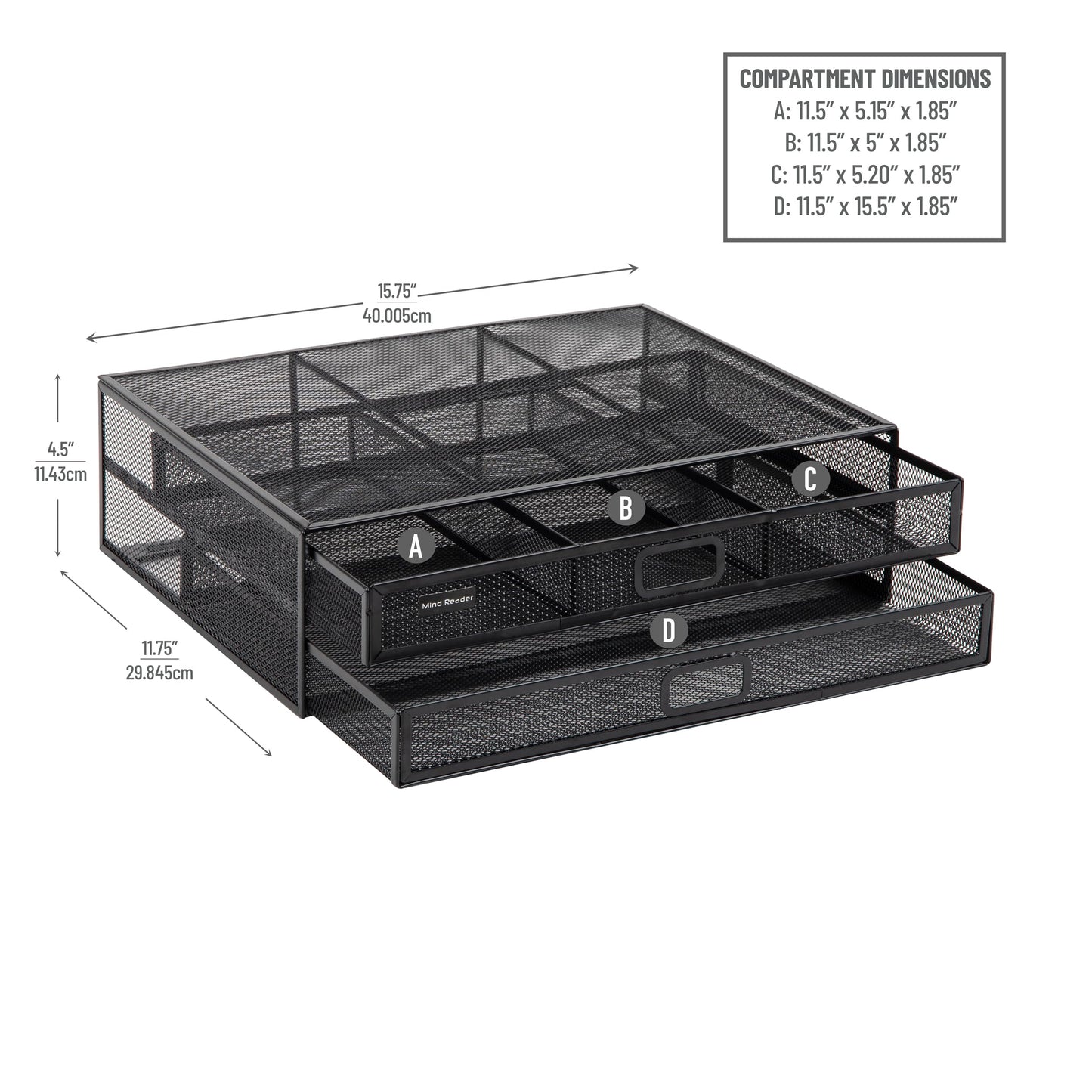 Mind Reader Monitor Stand, Ventilated Laptop Riser, Storage Drawer, Office, Metal Mesh, Black