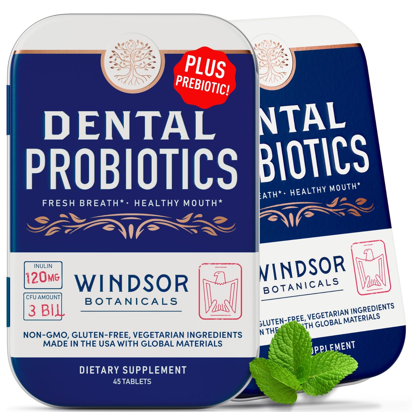 Dental Probiotics for Teeth and Gums - Oral Probiotics for Mouth Bad Breath - 3BN CFU Lactobacillus Salivarius Tablets Paracasei Rhamnosus Streptococcus - 90 Chewable Dental Probiotic in Travel Tins