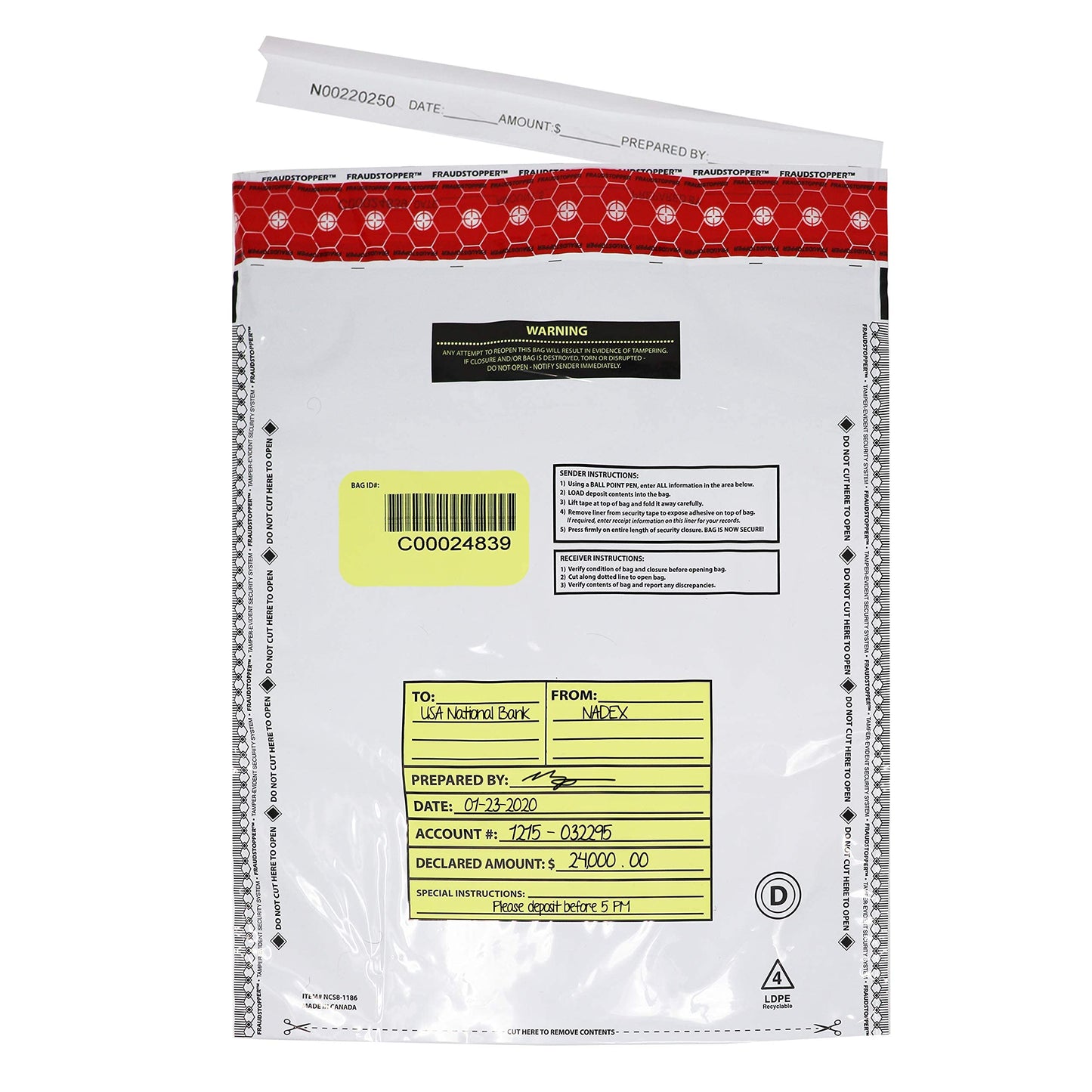 Nadex Tamper Evident Cash and Coin Bank Deposit Bags for Fraud Prevention, 12 x 16, Opaque, 100 Pack