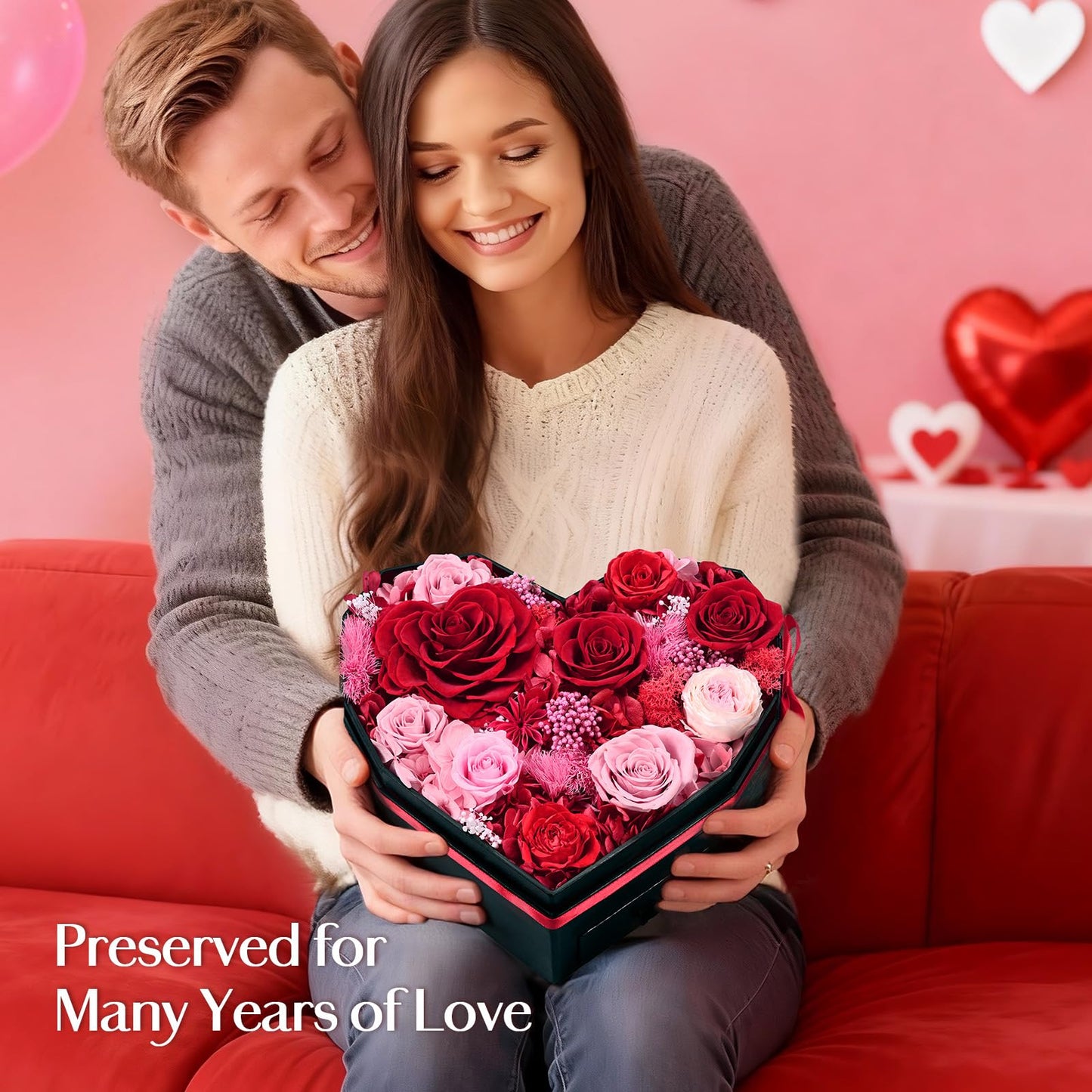 MARTINE MALL Forever Flowers for Delivery, Birthday Gifts for Women Mom 10 Preserved Real Roses in a Box Gift for Girlfriend Wife Grandma Lasting Eternal Flowers with Necklace, Red