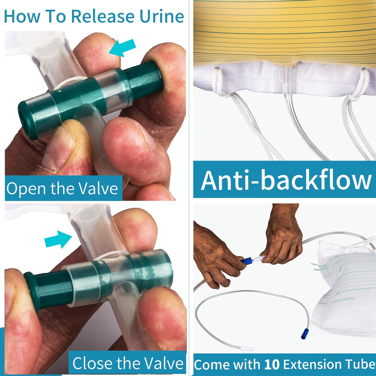 10 Packs Urinary Drainage Bags, Overnight Drain Bags with Anti-Reflux, Extra Large Volume 3000ml Urine Bag, Urinary Bags Universal Fit