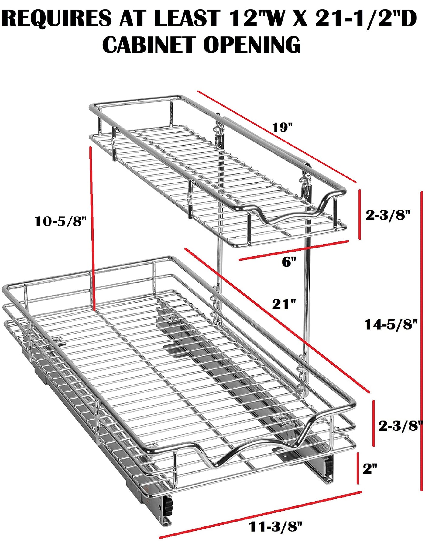 HOLDN’ STORAGE Two Tier Under Sink Organizers and Storage - Slide Out Cabinet Organizer w/Sliding Drawers for Cabinets- Lifetime Limited Warranty 11" Wx21 Dx15”H Chrome, Requires 12-1/2” Opening