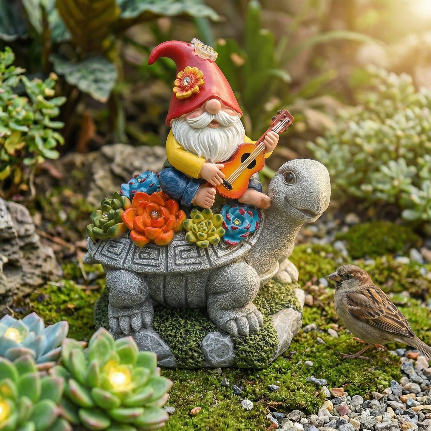 Memeyou Gnome Hide a Key Outside Gnome with Guitar Turtle Garden Decor Outdoor Key Hider Funny Yard Patio Lawn Decorations Solar Figurine Light Ornaments Housewarming for Women Mom Grandma