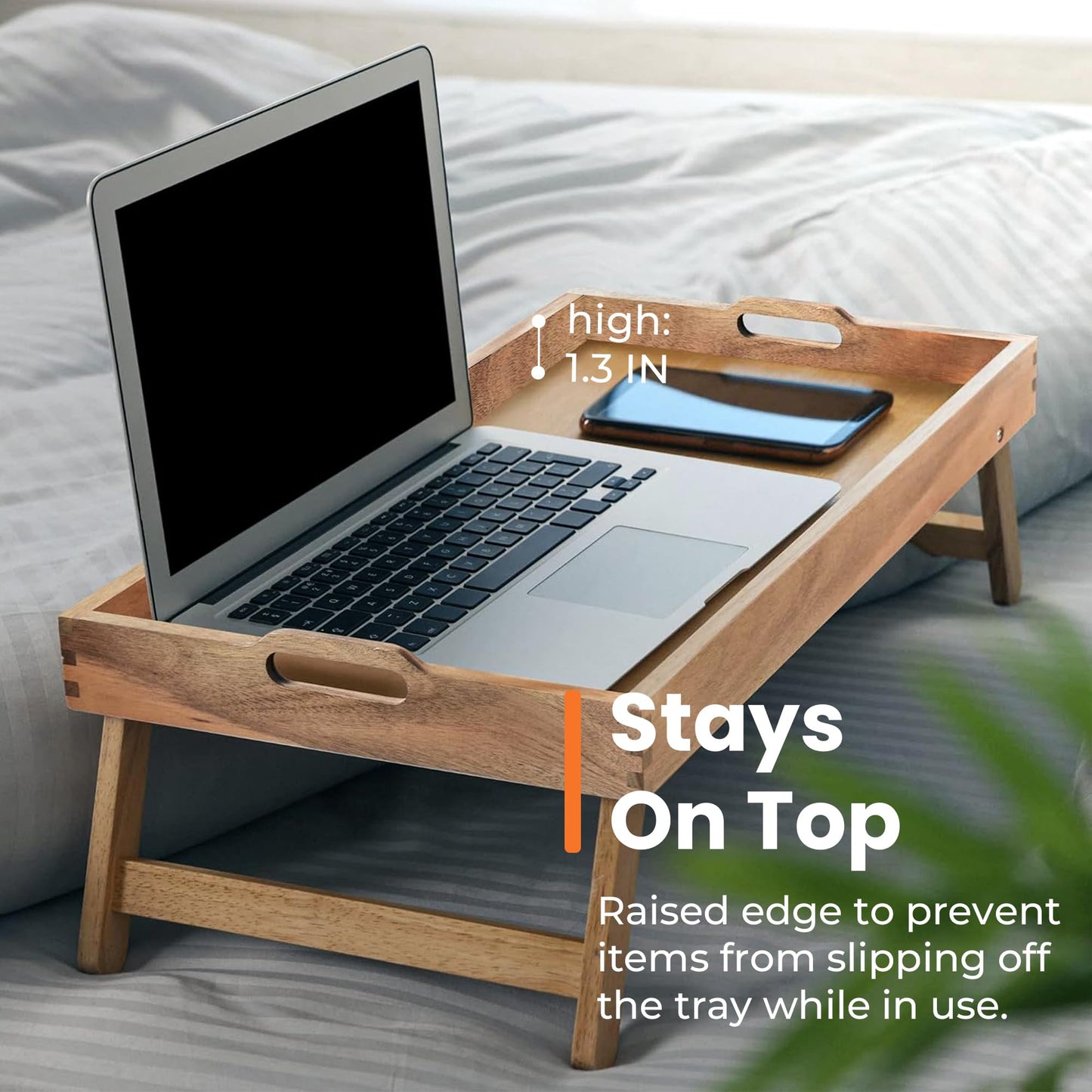 Taxenxar Extra Large Folding Bed Tray Table, 22’’ x 14’’ Acacia Wood Breakfast Tray, Food Serving Tray with Legs for Eating in Bed