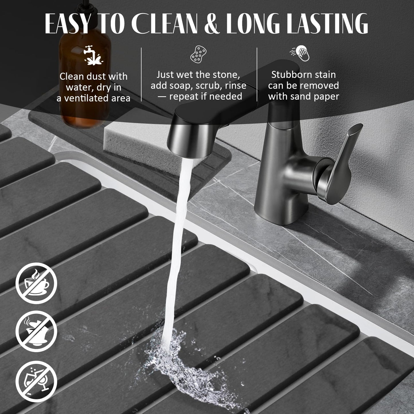 2 PCS Extra Large Stone Dish Drying Mat for Kitchen Counter, 28"×16" Marble Dish Drying Mat with 8"x 4" Coasters, Non - Slip Collapsible Absorbent Stone Dish Drying Mat for Multi - Purpose