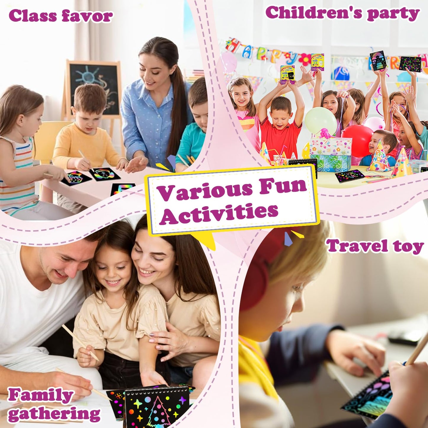 HXDOGSP Scratch Art for Kids: 28 Pack Rainbow Scratch Notebook for 4-8 Years Old Children, Kids Party Accessories, 8 Page