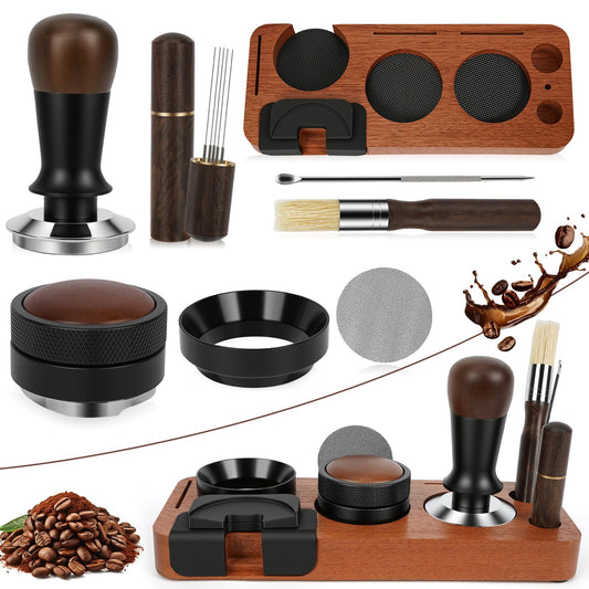 8 PCS Espresso Accessories Kit, 54mm Espresso Tamper Kit Coffee Tamper Set with Coffee Distributor, Espresso Tamping Station, Espresso WDT Stirrer,Dosing Funnel, Fits Breville 54 mm Portafilter