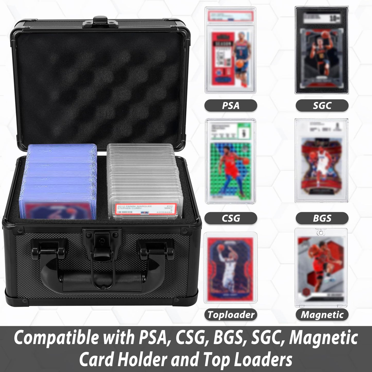OUUTMEE Graded Card Case - Aluminum Alloy Graded Card Storage Box Compatible with 40 Card Slabs, Sports Trading Card Case Fits PSA, CSG, BGS and Top Loaders