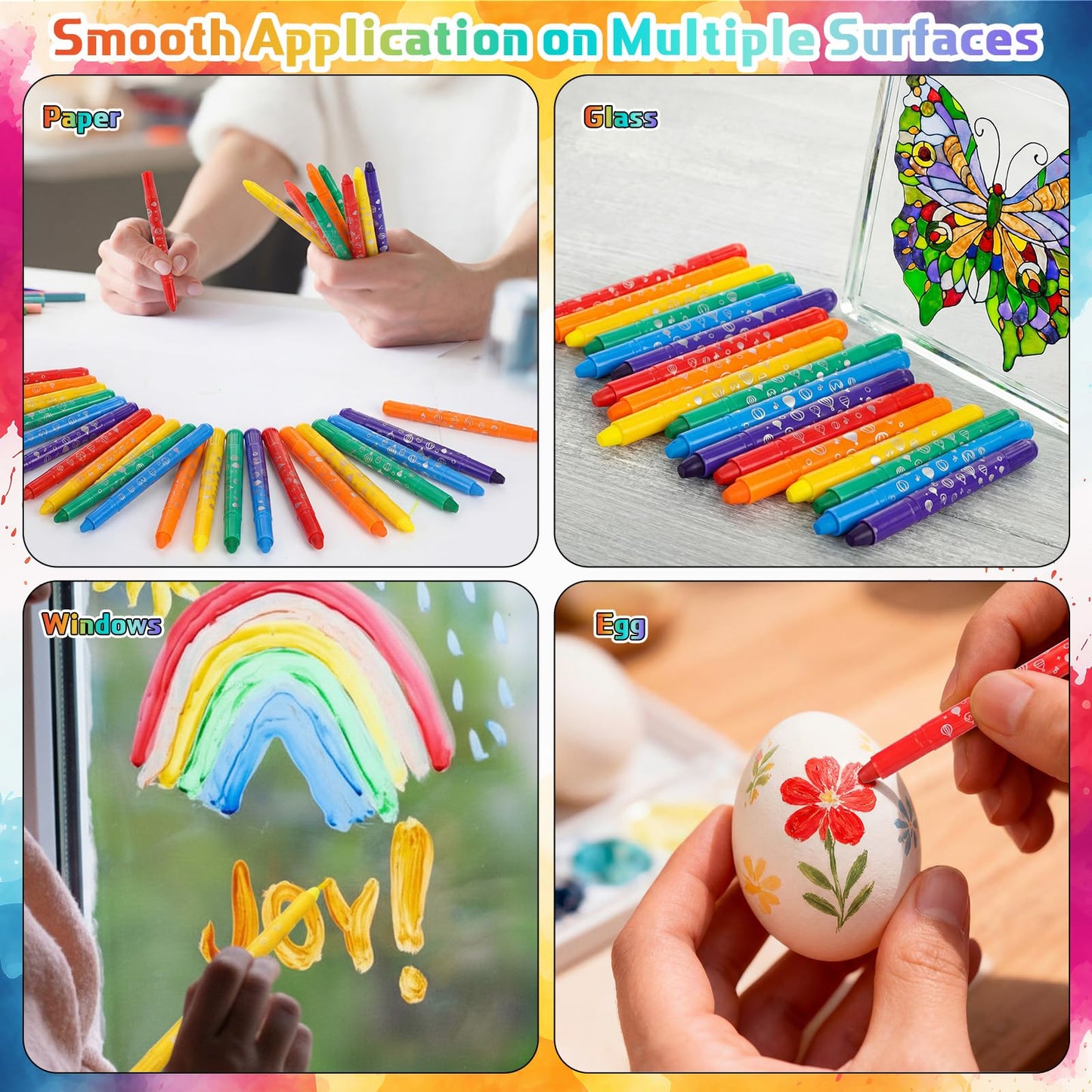 Lewtemi 120 Pcs Gel Crayons 6 Watercolor Rainbow Crayons Twistable Art Drawing Painting Supplies for Paper, Glass, Mirrors and Windows