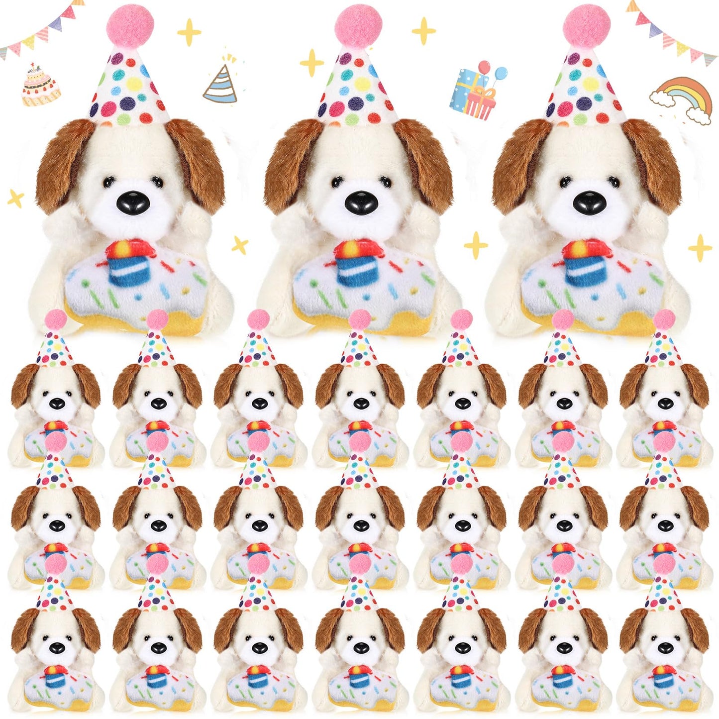Gejoy 24 Pcs Mini Birthday Puppy Dog Stuffed Animal Bulk Plush Toy with Birthday Hat Cute Soft Puppy Toy Bulk for Goodie Bag Filler Exchange Gift Party Game Reward Carnival Prize