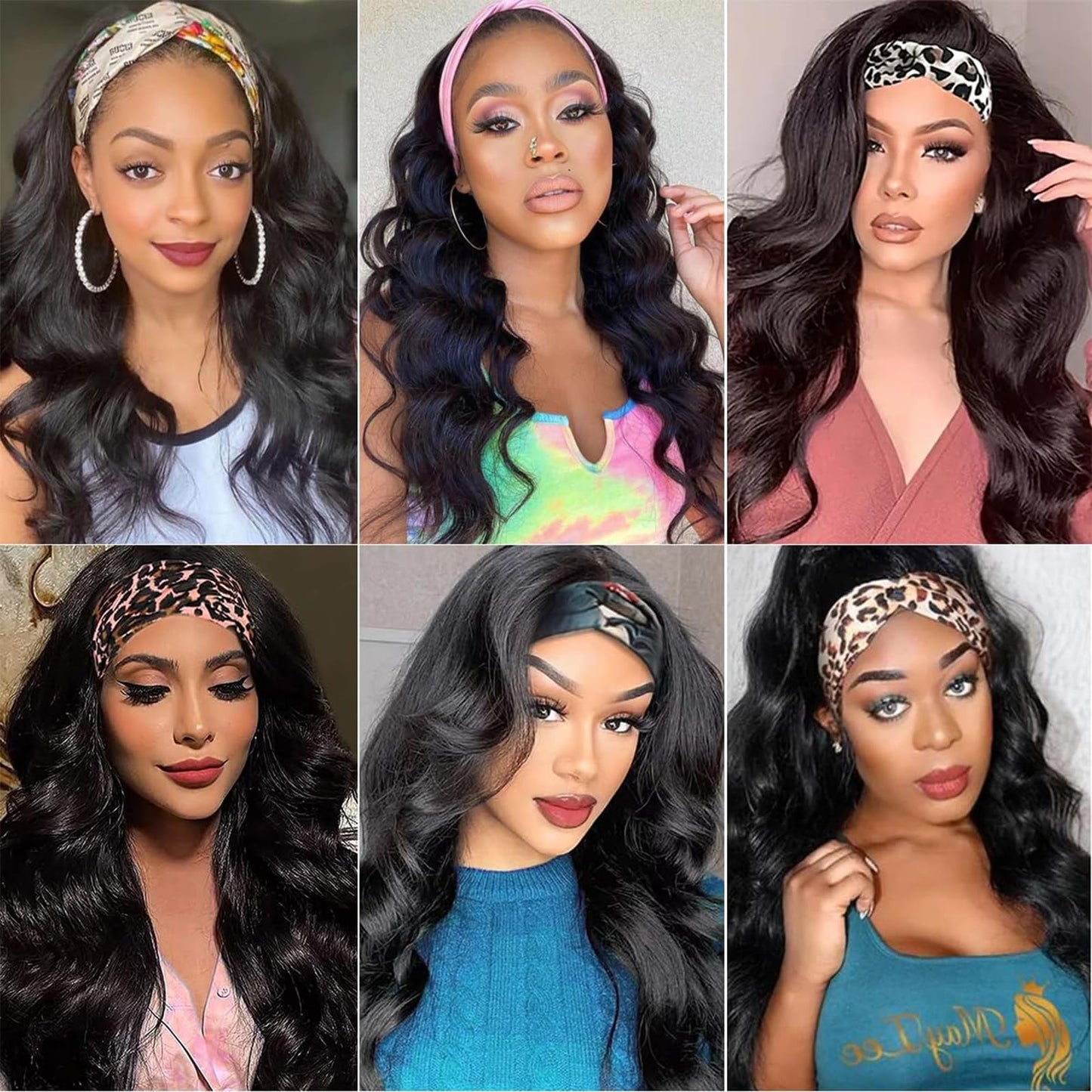 Headband Wig Human Hair Body Wave Headband Wig None Lace Front Wigs Glueless Human Hair Wigs Headband Half Wigs for Black Women Brazilian Virgin Human Hair Headband Wigs 16 Inch Natural Color