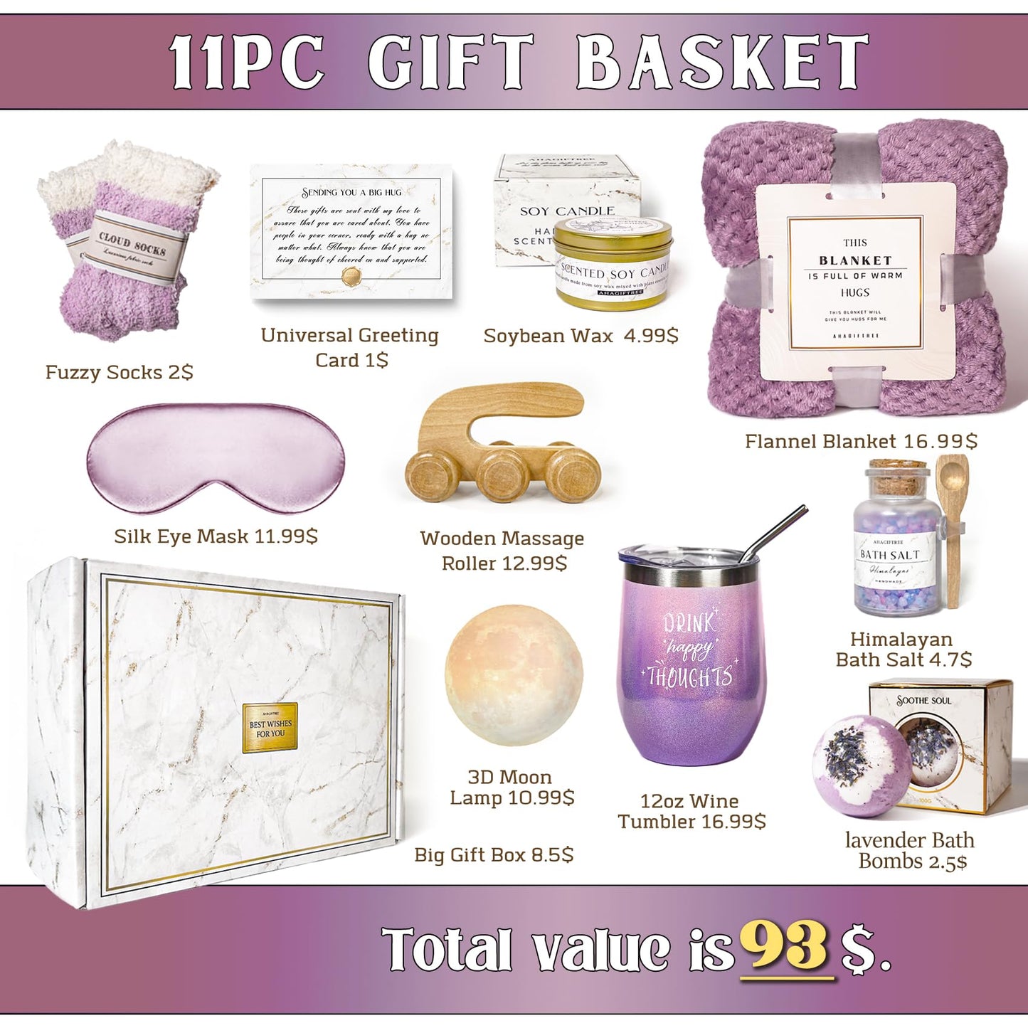 AHAGIFTREE Gift Baskets for Women,11PC Birthday Gifts,Think of You,Thankyou ,self care,care package,relaxation,new beginnings gifts for women,friend,mom,sister