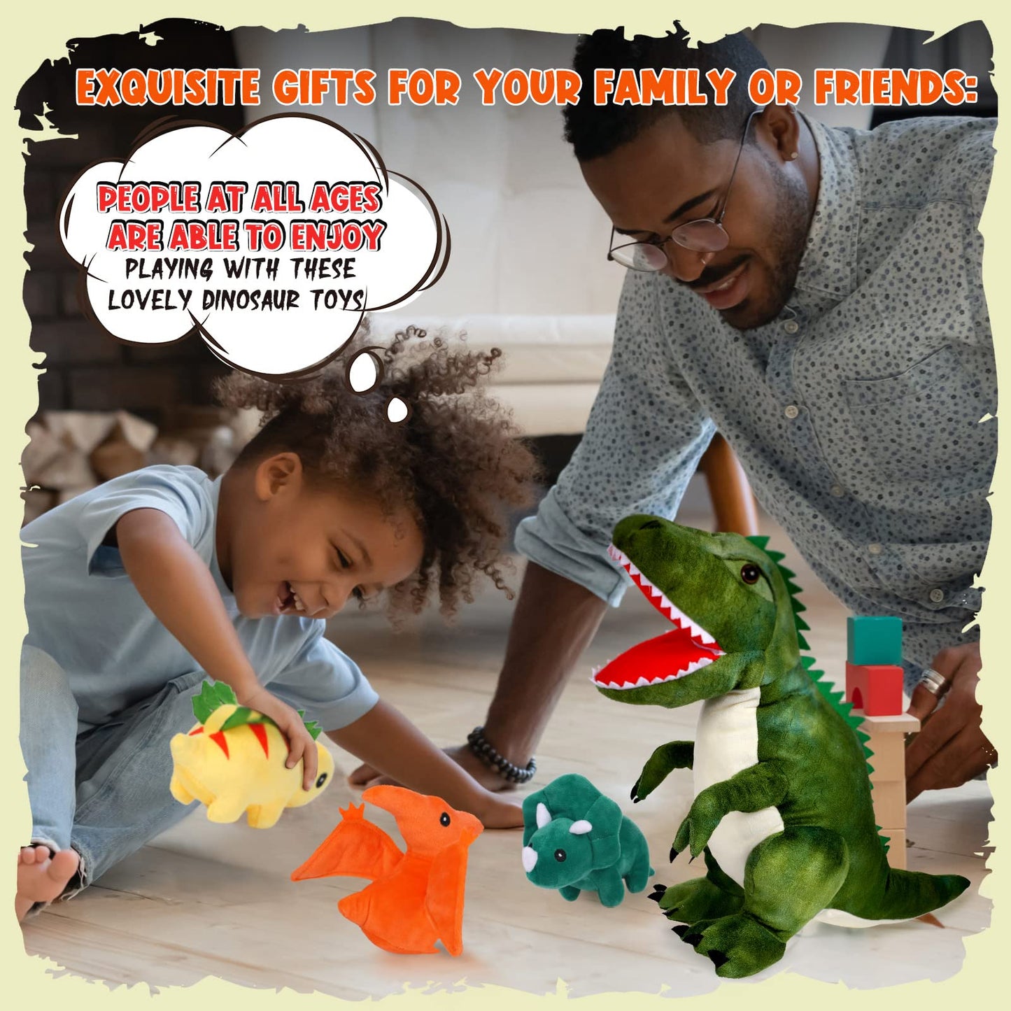 Chalyna 15.7 Inch Plush Dinosaur Plush Stuffed Animal with 5 Cute Little Dinosaurs in Tummy Carrier Baby Dinosaur Gift Set Kid Soft Cuddly Stuffed Pillow for Birthday Valentines Party Favor