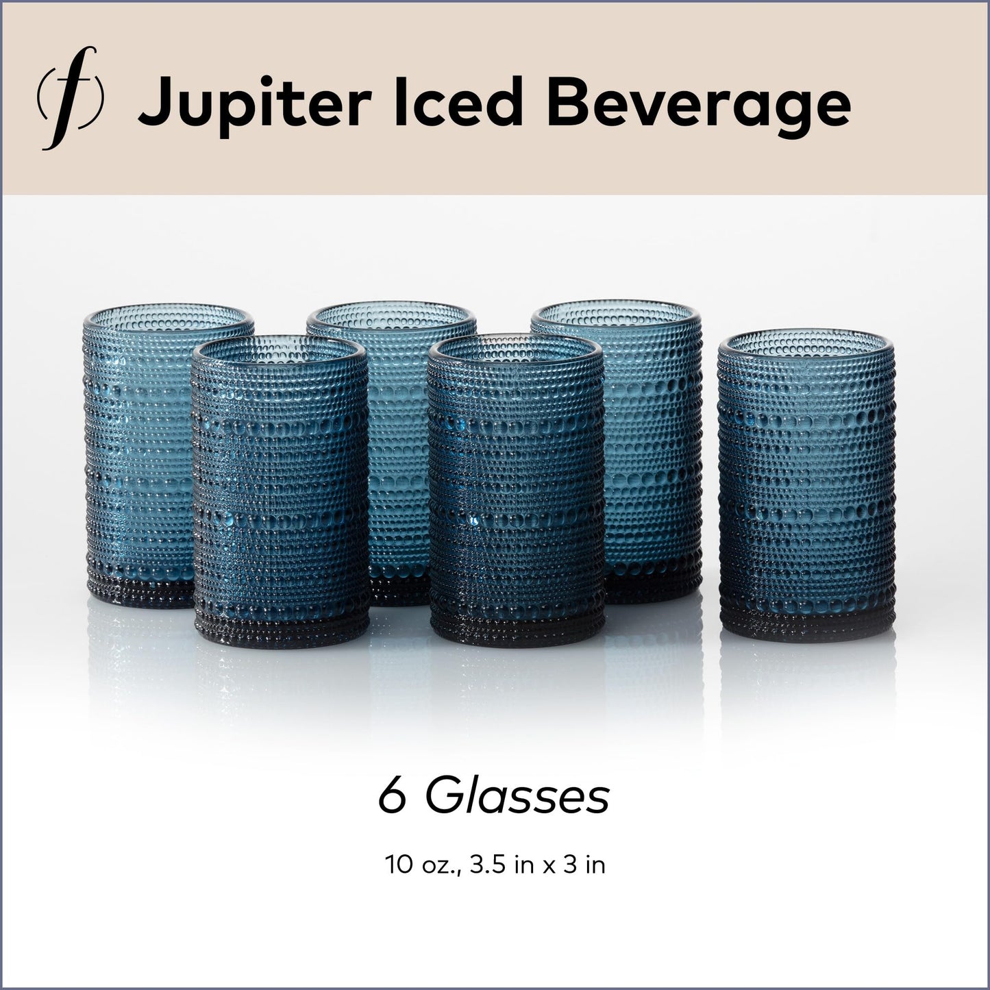 Fortessa Jupiter Beaded Hobnail Glass, 13 Ounce Iced Beverage (Set of 6), Cornflower Blue
