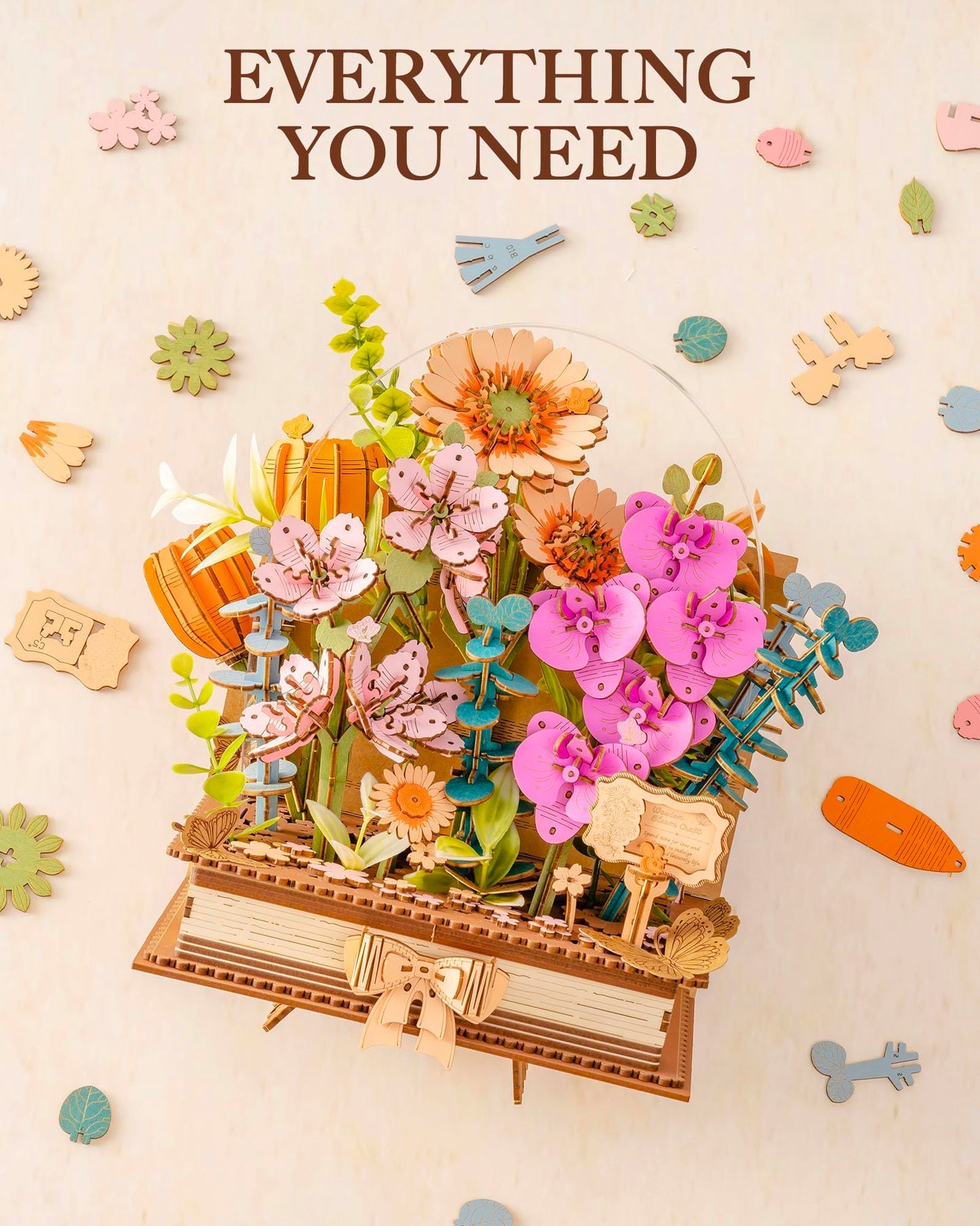 Wowood 3D Wooden Flower Puzzles for Adults-Wooden Bloom Book, DIY Crafts Model Kits Building Set, Botanical Decor Creative Gift for Women (552PCS)