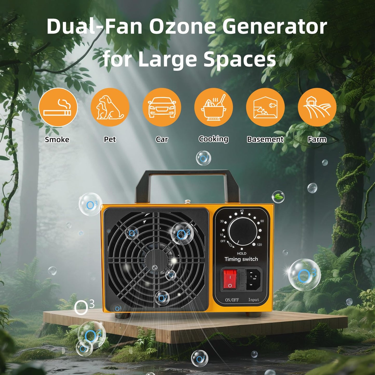 HHGM 148,000mg/h Dual-Fan Ozone Machine Generator High Capacity Ozone Odor Eliminator Odor Removal Air Purifier Ionizer & Deodorizer for Car, Home, Smoke, Pets, Industrial, Basement, Commercial