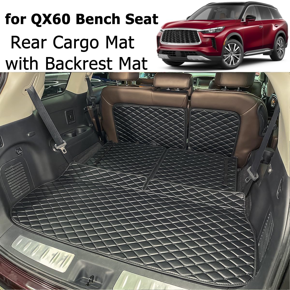 7DEEKEI for 2022-2025 Infiniti QX60 (Bench seat in The 2nd Row) Trunk Mat & 2ND+3RD Row Rear Backrest Mat Cargo Liners (5pcs) All Weather Anti-Slip