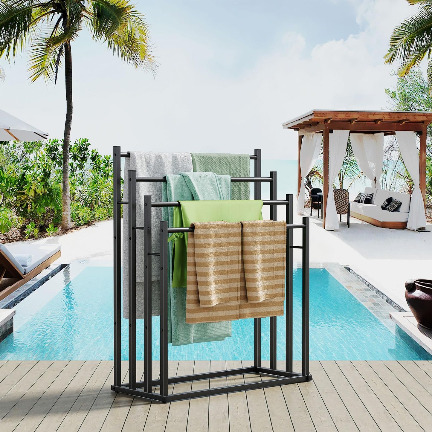 Honiter Towel Racks for Bathroom, 4 Tier Wide Towel Drying Rack Outdoor, Free Standing Towel Rack, Pool Towel Blanket Stand and Display Rack for Oversized Bath Towels