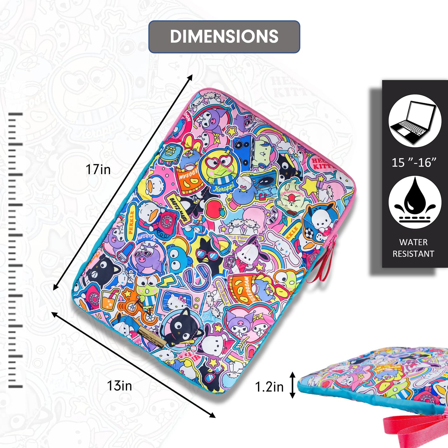 Sonix x Sanrio | Puffy Laptop Sleeve | 15-16 Inch, Quilted Pillow Puffer Laptop Carrying Case, Computer Sleeve | Hello Kitty & Friends Stickers
