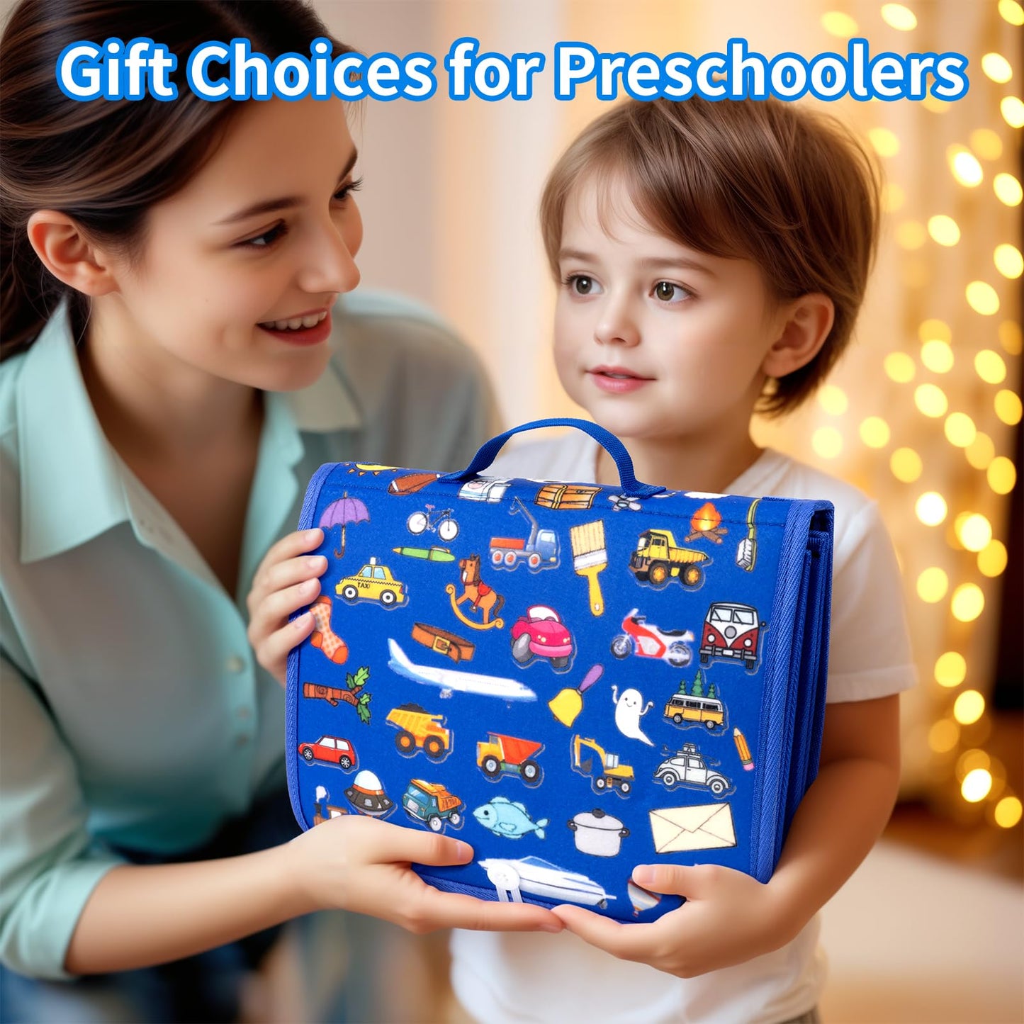 Toddler Busy Board Montessori Toys, 12-Page Busy Book, Quiet Educational Activity Book, Learning Sensory Toys for Motor Skills, Travel Toy for Car Airplane, Birthday Gifts for Boy Girl Kids (Blue)