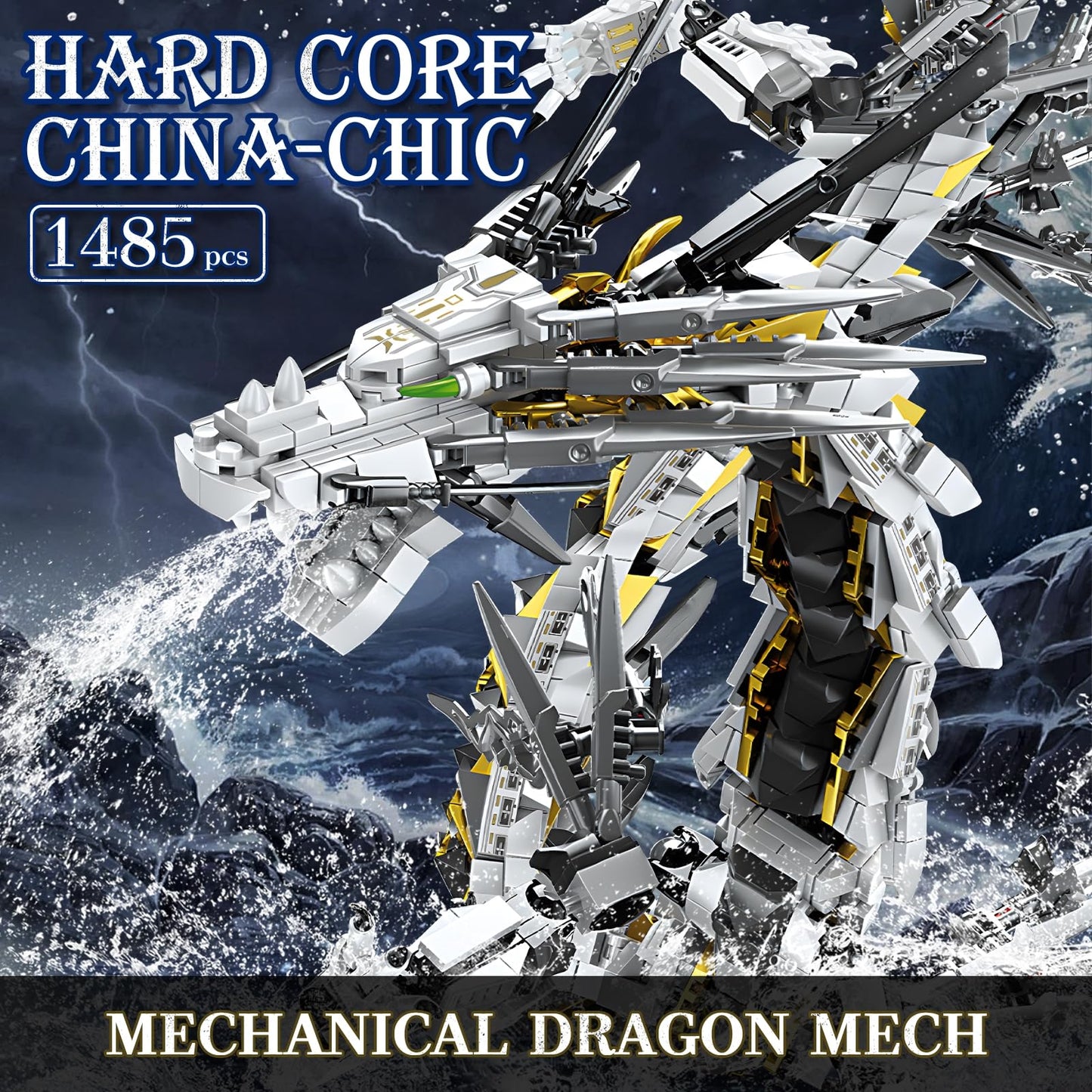 HIGH GODO Dragon Building Blocks Sets for Adults, White Mechanical Dragon Animal Building Model Collectible Display Toys, Cool Creative Gifts for Boys Teens Fans (1485 Pieces)
