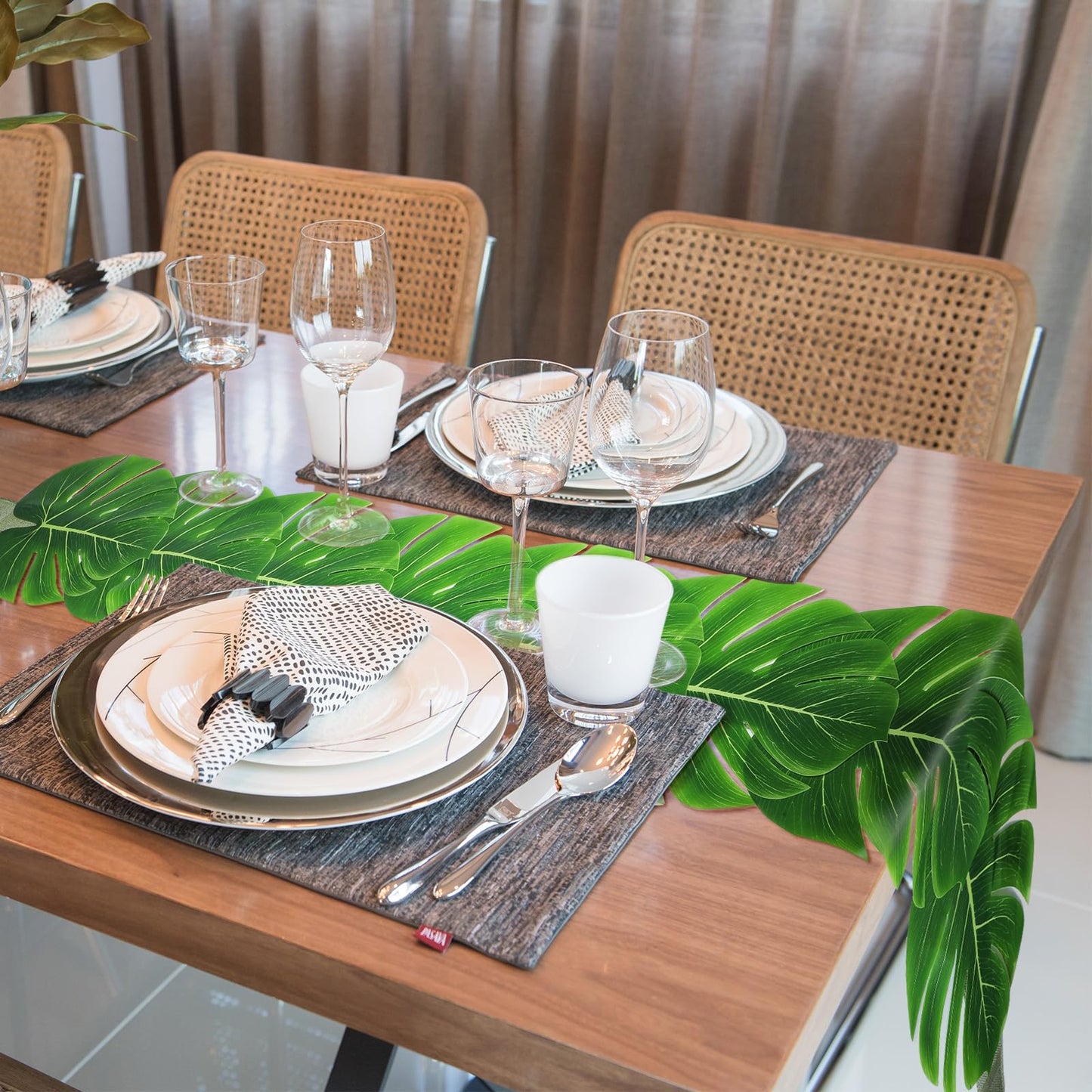 12 Pcs Artificial Palm Leaves Table Runners 72 Inch Long Tropical Palm Leaves Table Runner Faux Leaf Cloth for Wedding Hawaiian Luau Theme Party Supply Summer Decoration